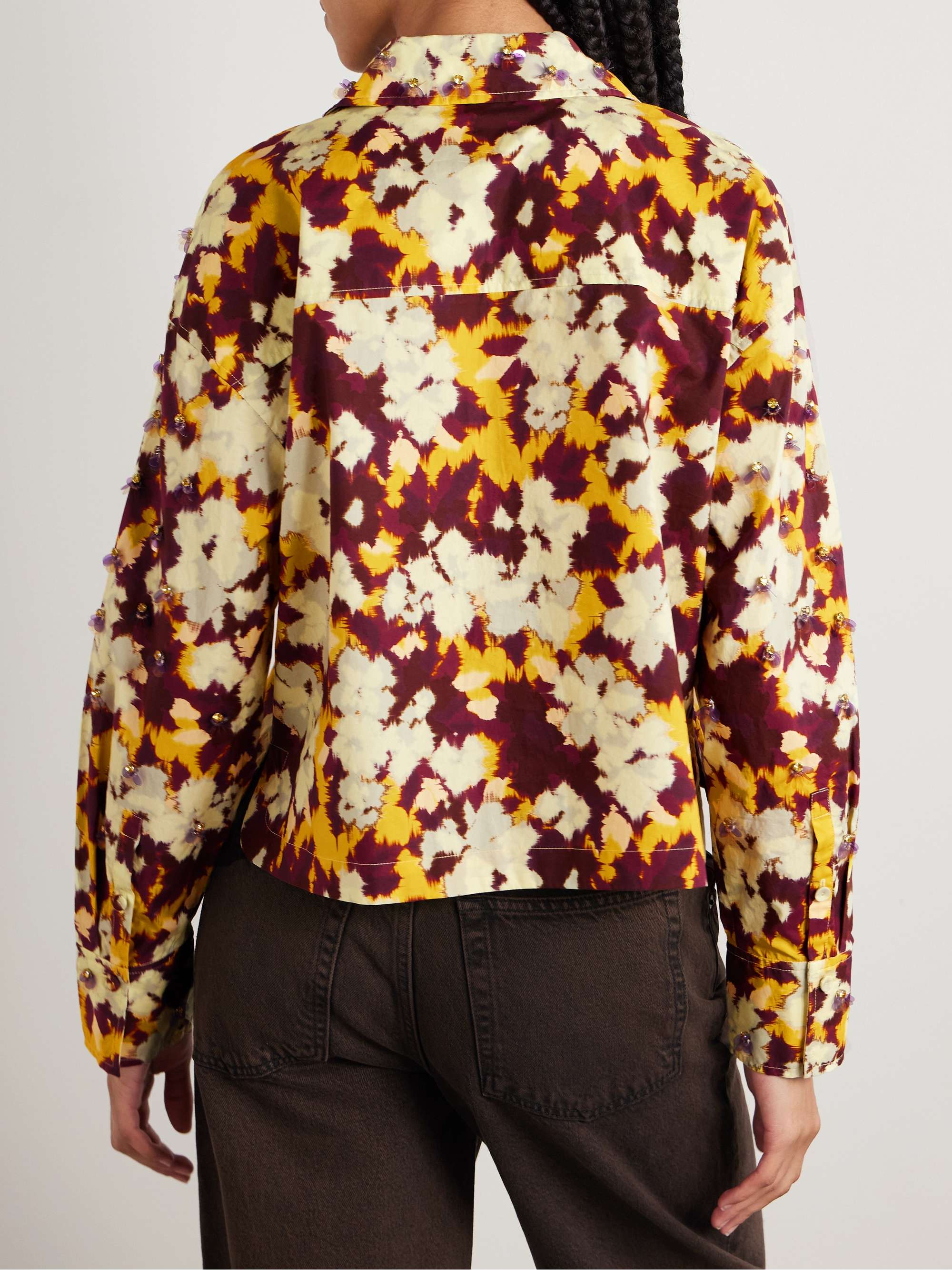 Aria embellished printed cotton-poplin shirt view