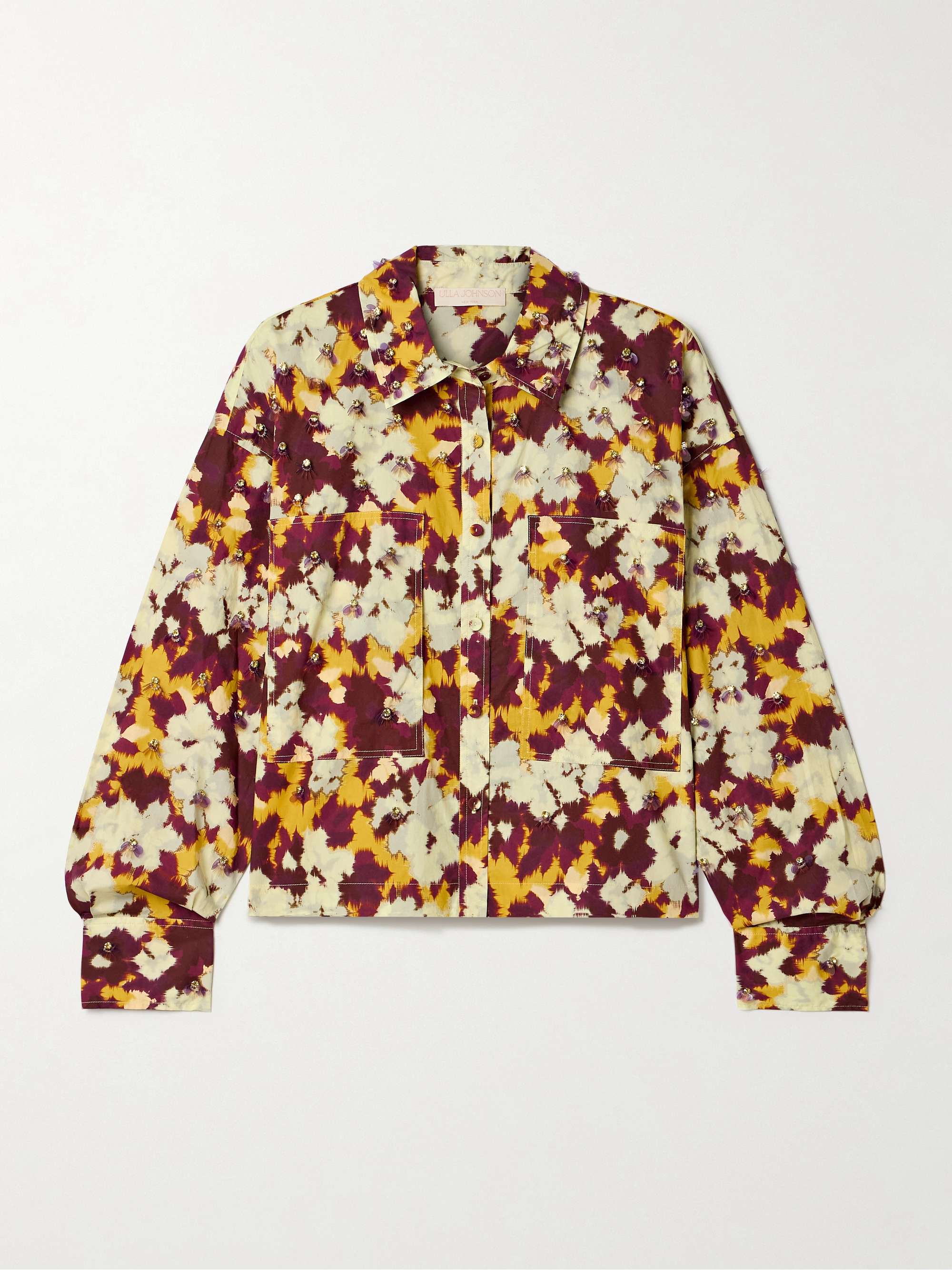 Aria embellished printed cotton-poplin shirt view