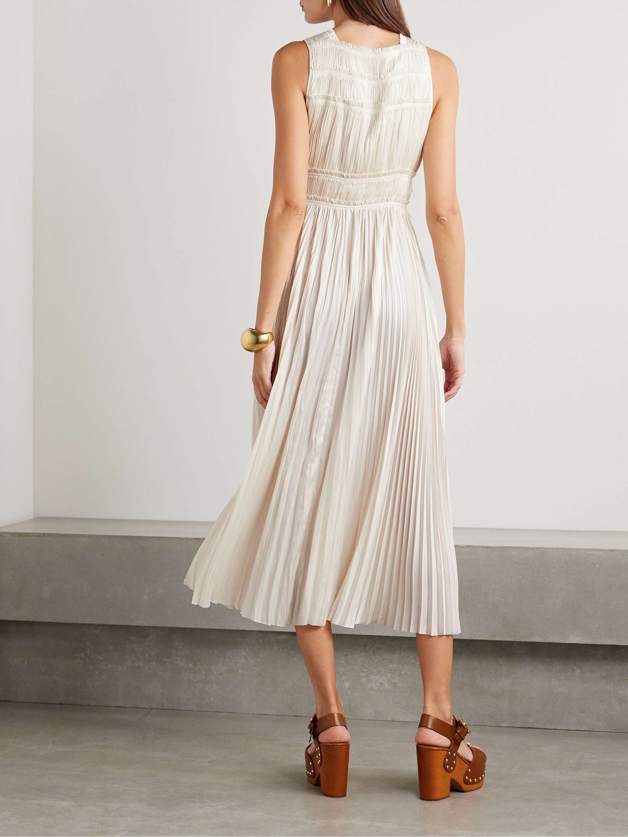 Elle paneled plissé-satin midi dress view