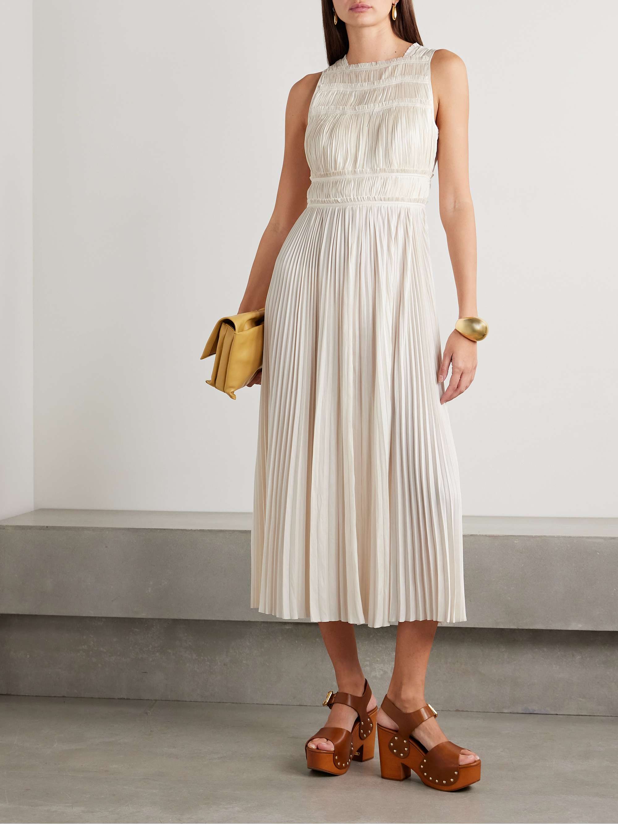 Elle paneled plissé-satin midi dress view