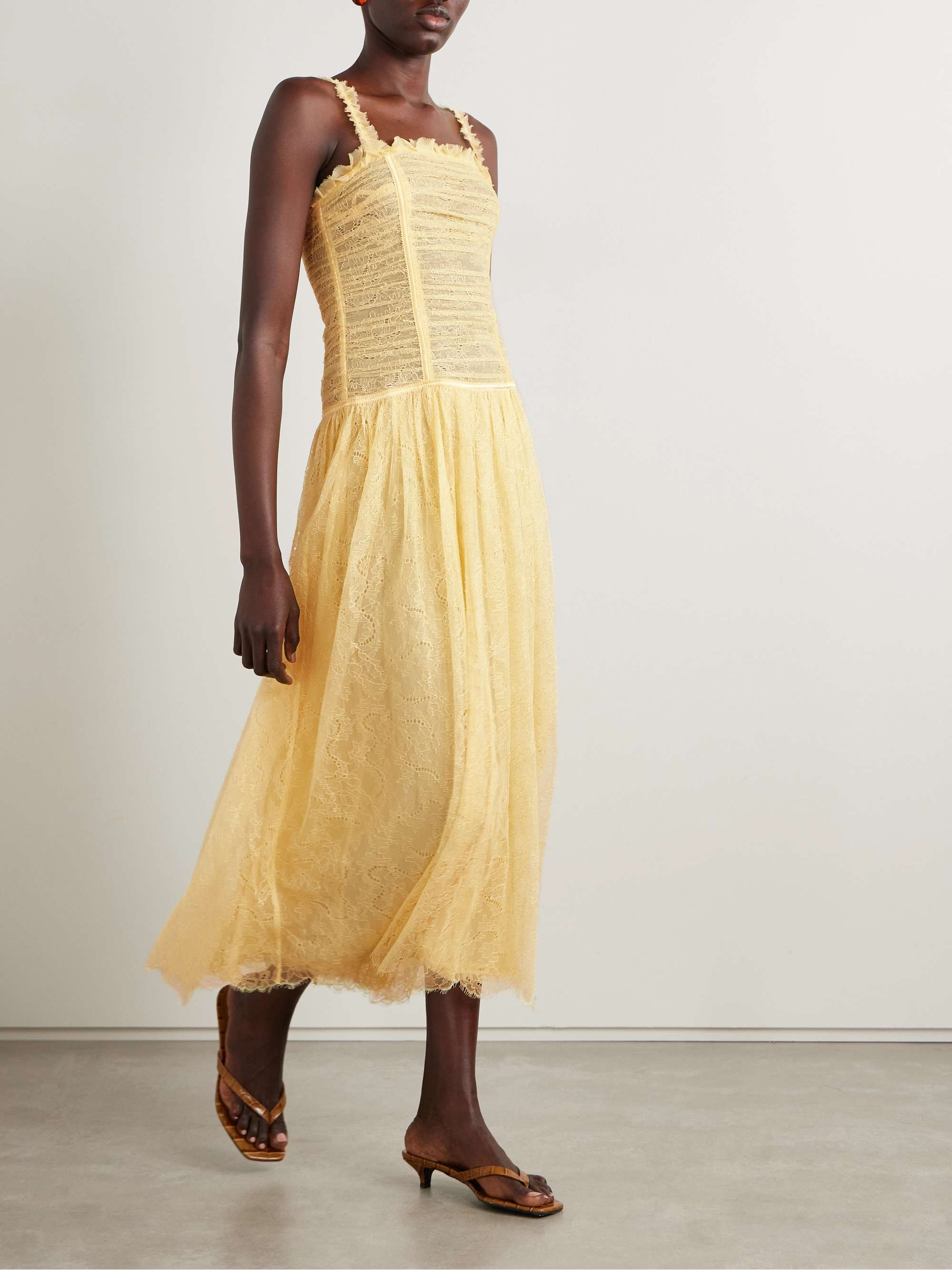 Florelle ruched Chantilly lace maxi dress view