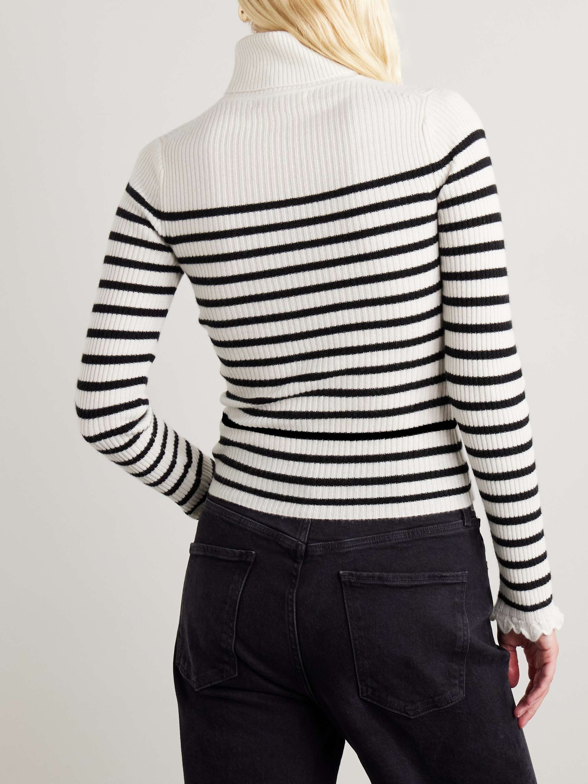 Annika ribbed striped cashmere turtleneck sweater view