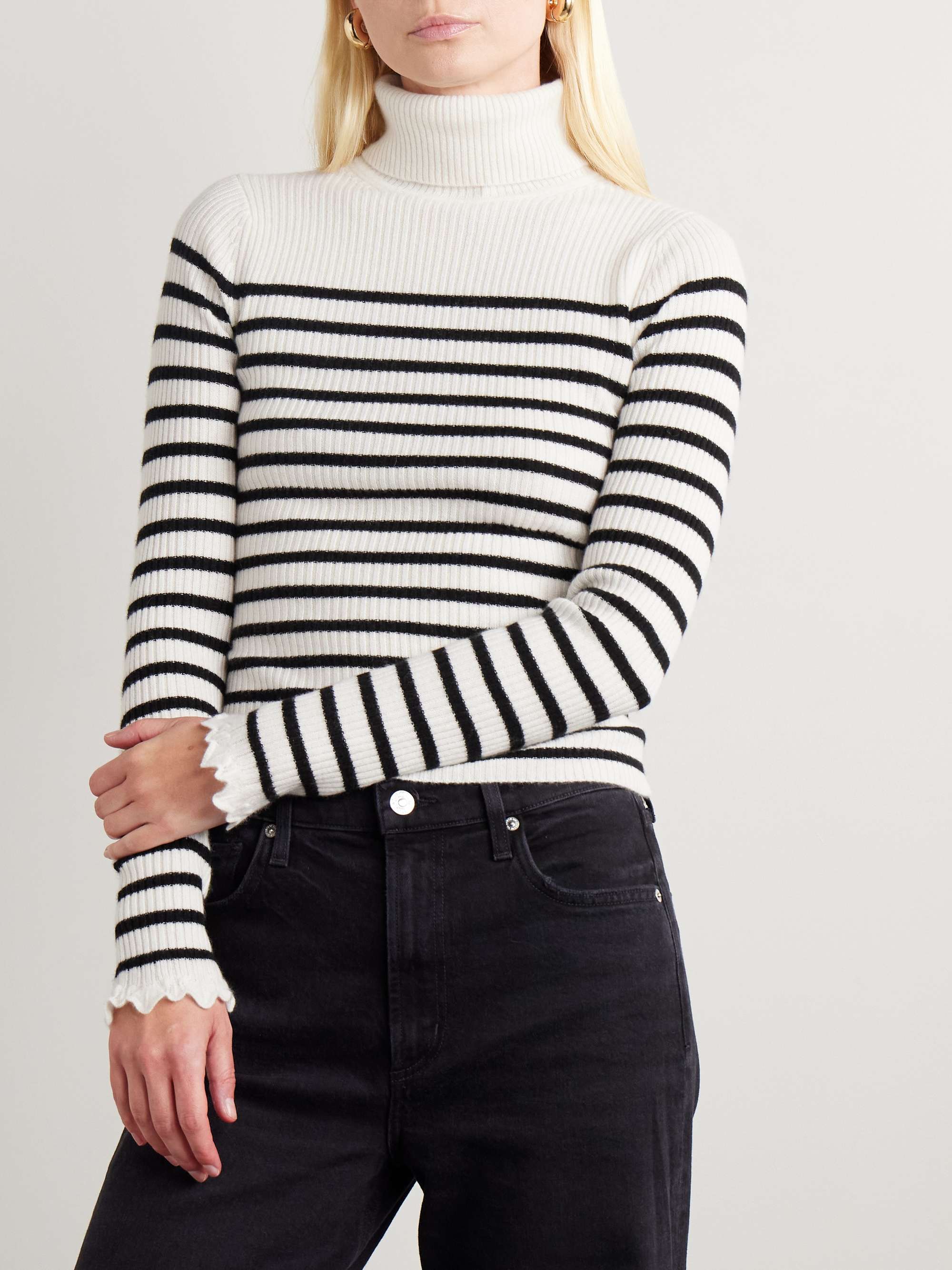 Annika ribbed striped cashmere turtleneck sweater view