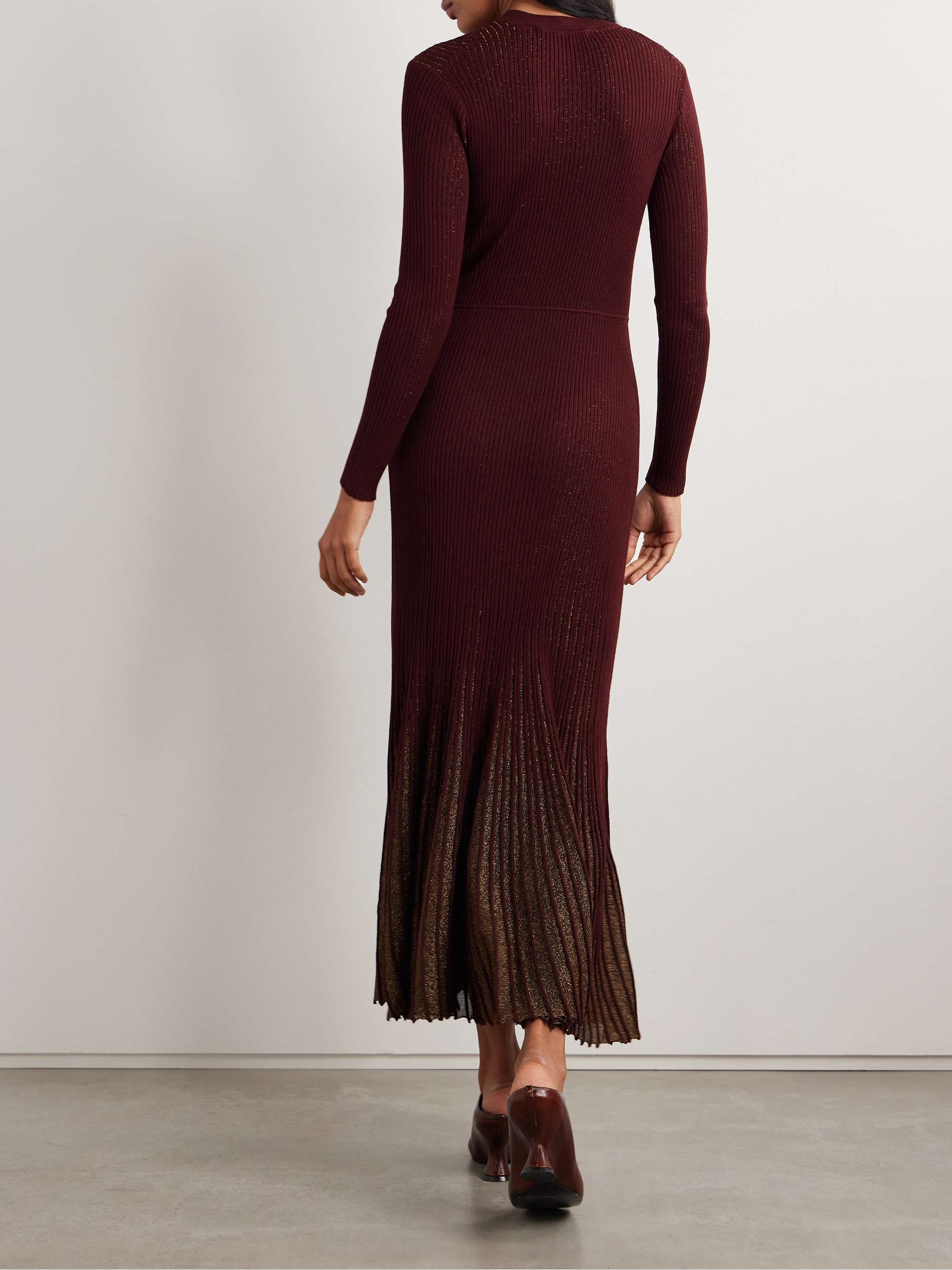 Mila metallic ribbed-knit midi dress view