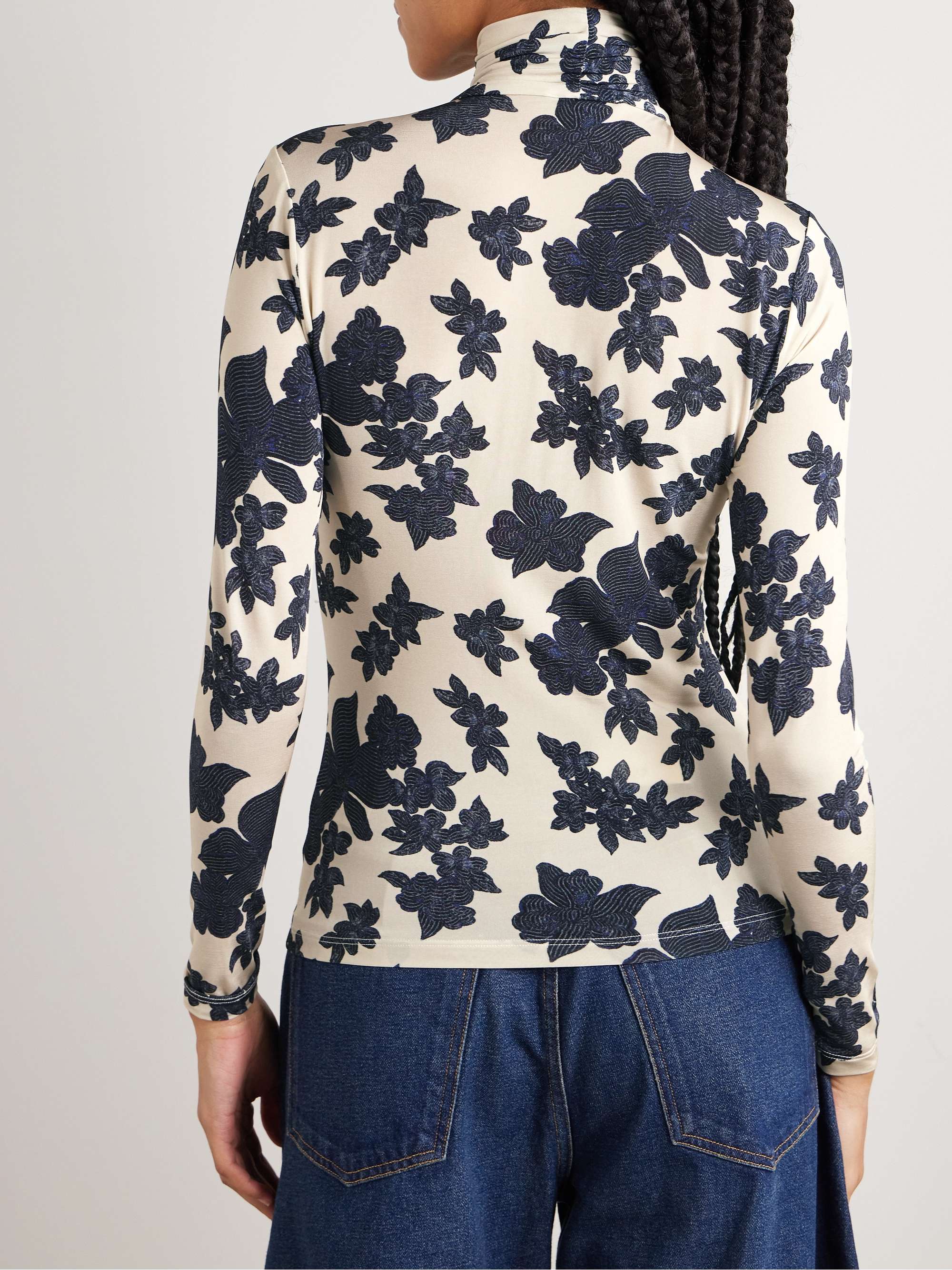 Aurelia floral-print stretch-jersey turtleneck top view