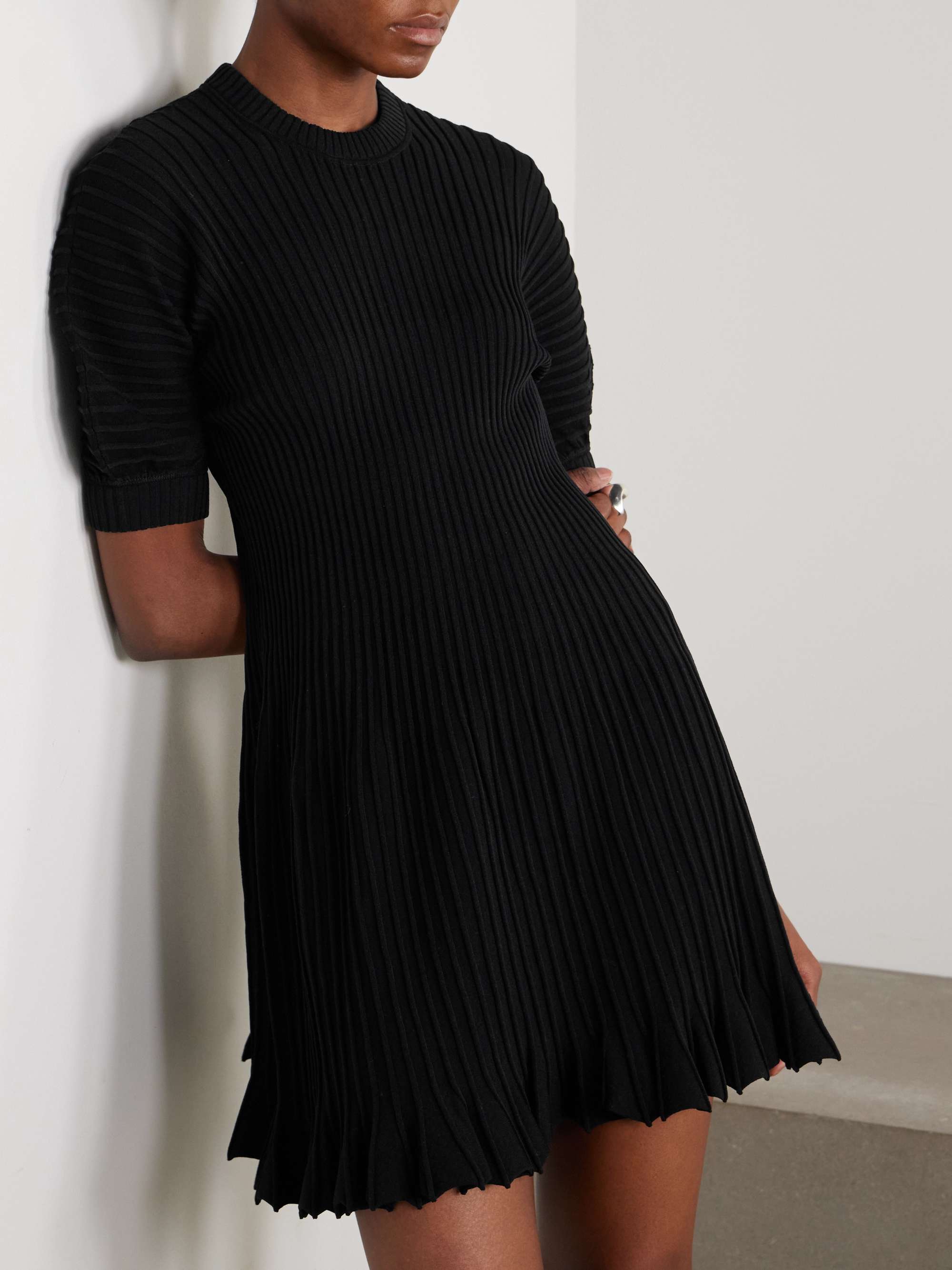 Talie pleated ribbed-knit mini dress view