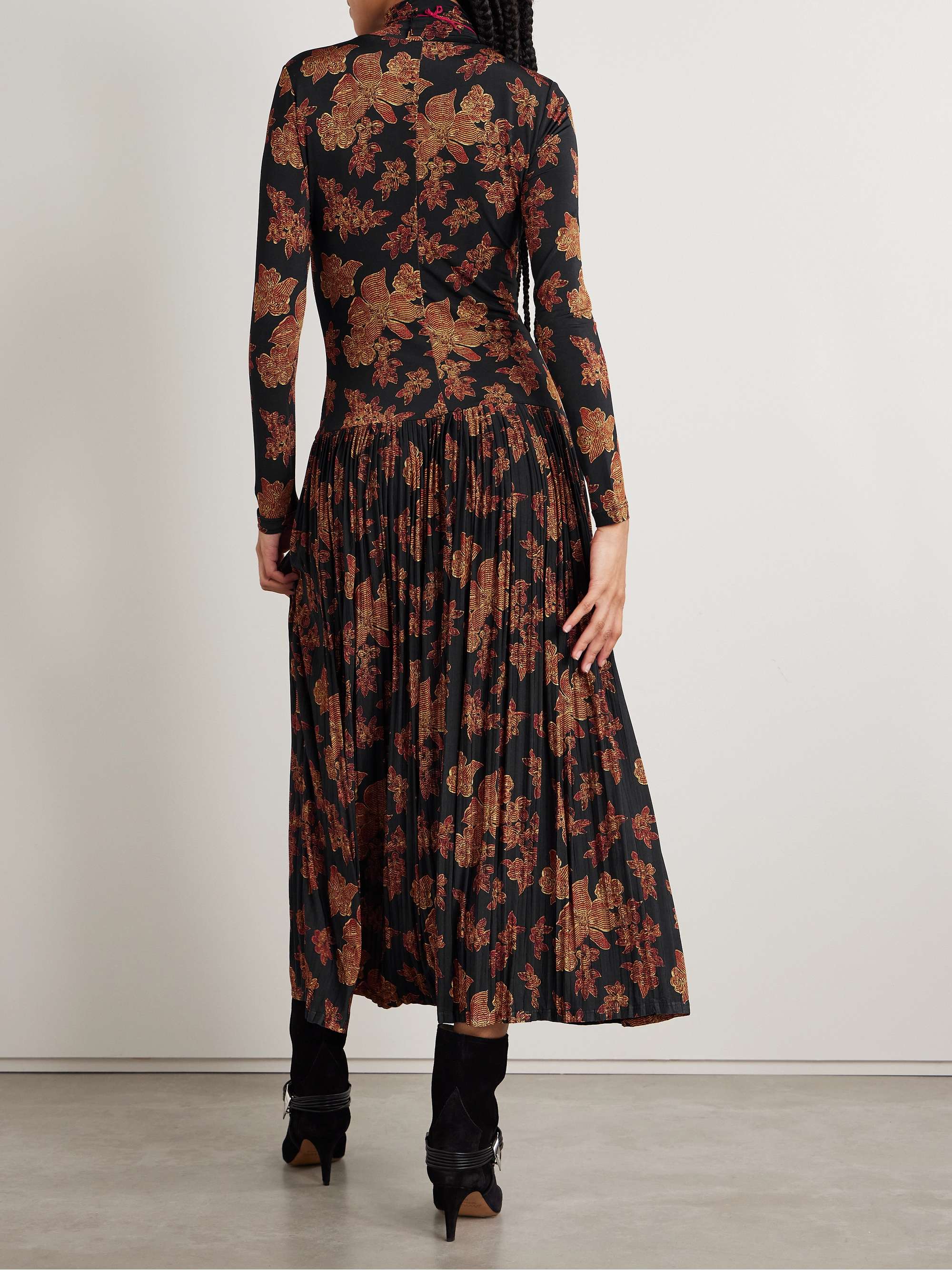 Amaya pleated floral-print jersey turtleneck maxi dress view