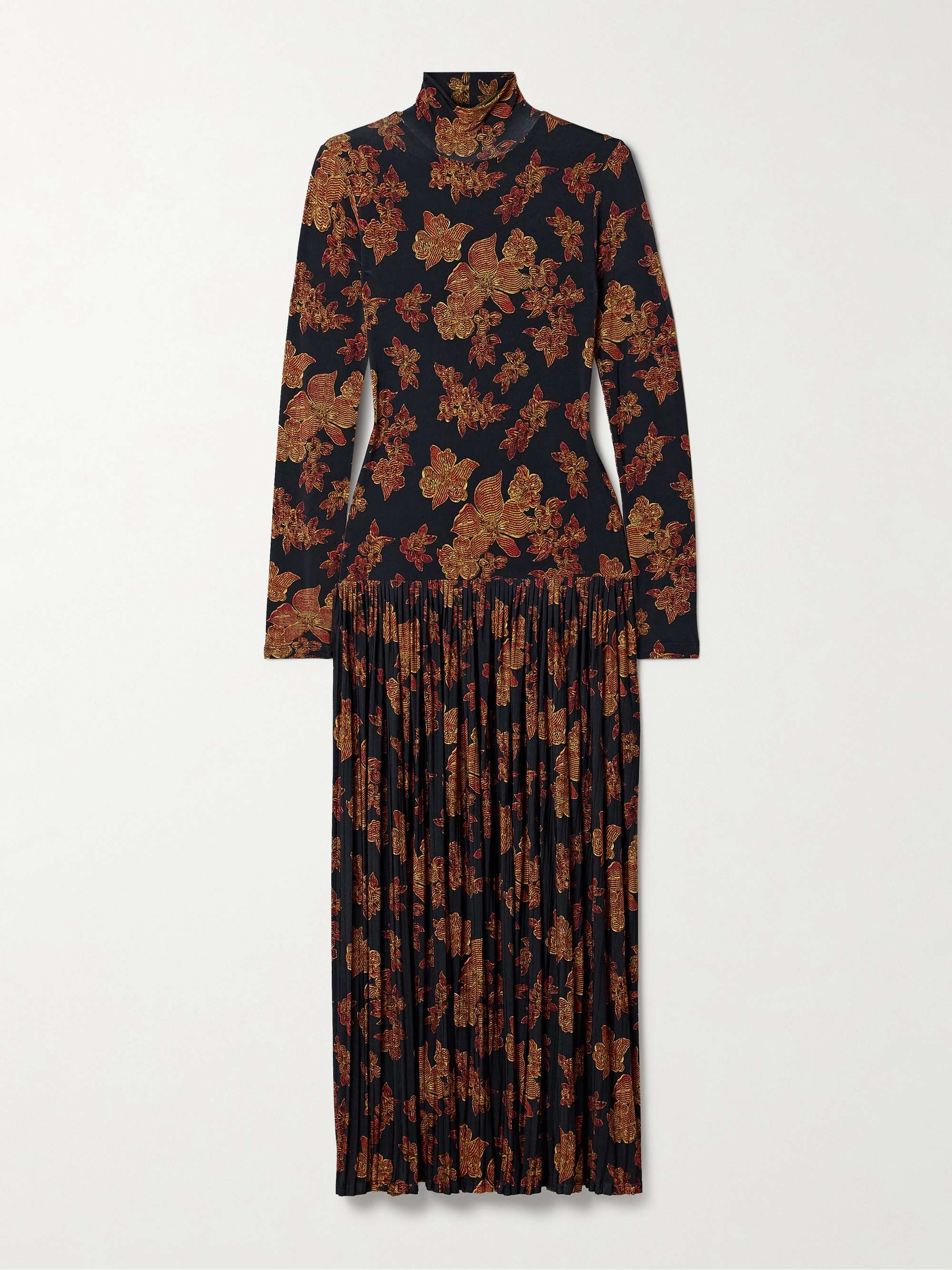 Amaya pleated floral-print jersey turtleneck maxi dress view