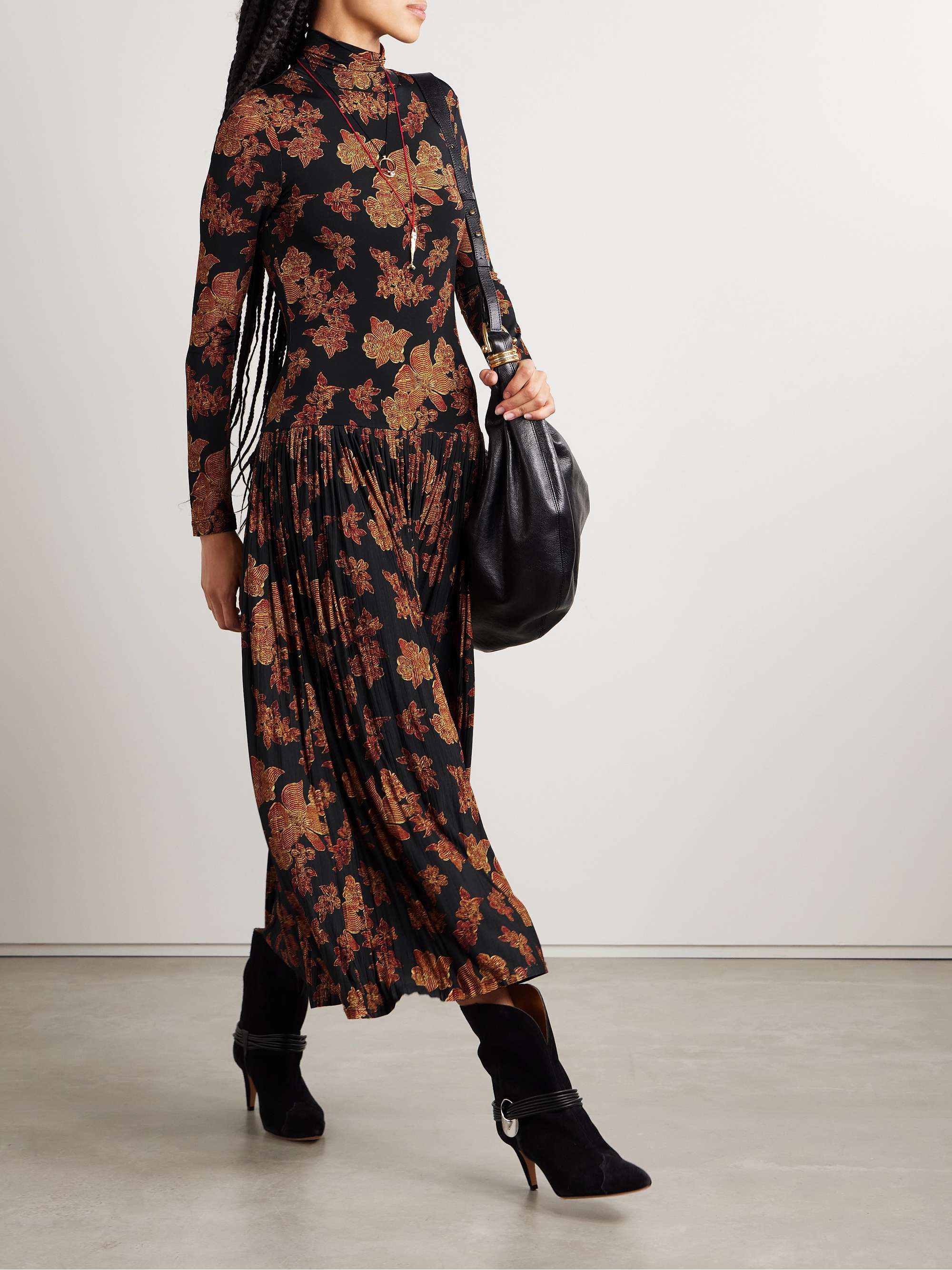 Amaya pleated floral-print jersey turtleneck maxi dress view