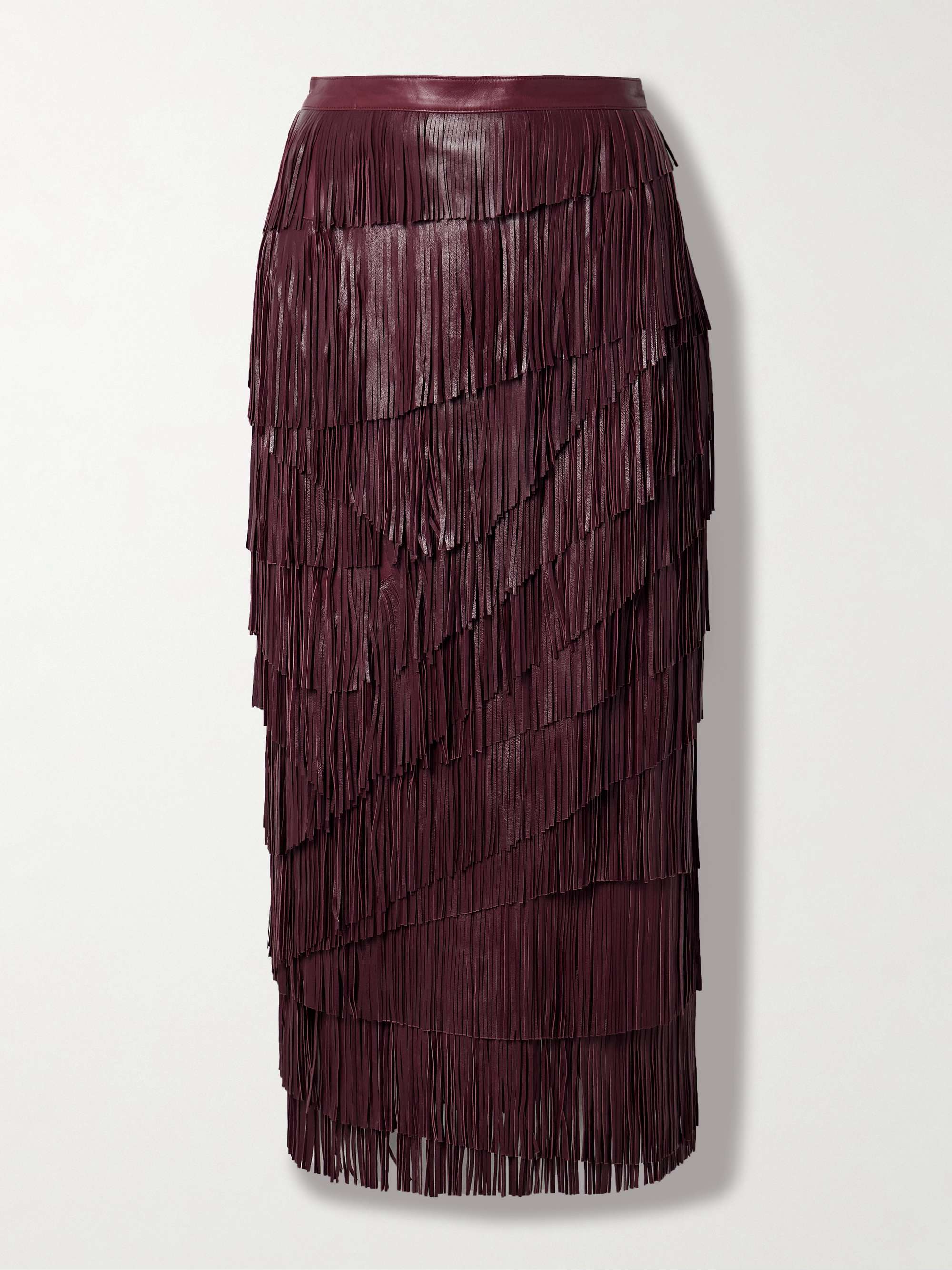 Therese tiered fringed leather midi skirt view