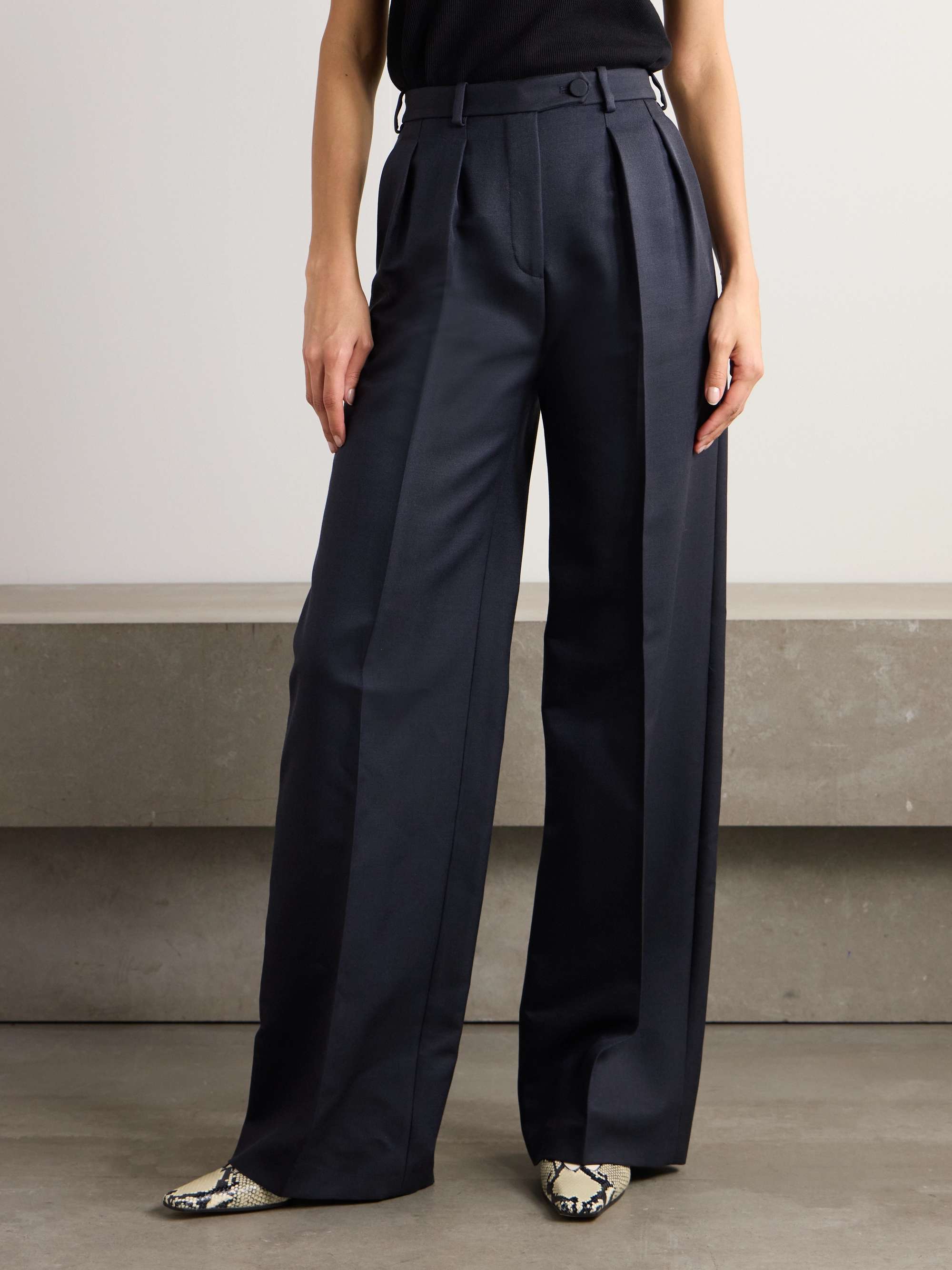 Devin pleated wool and silk-blend wide-leg pants view