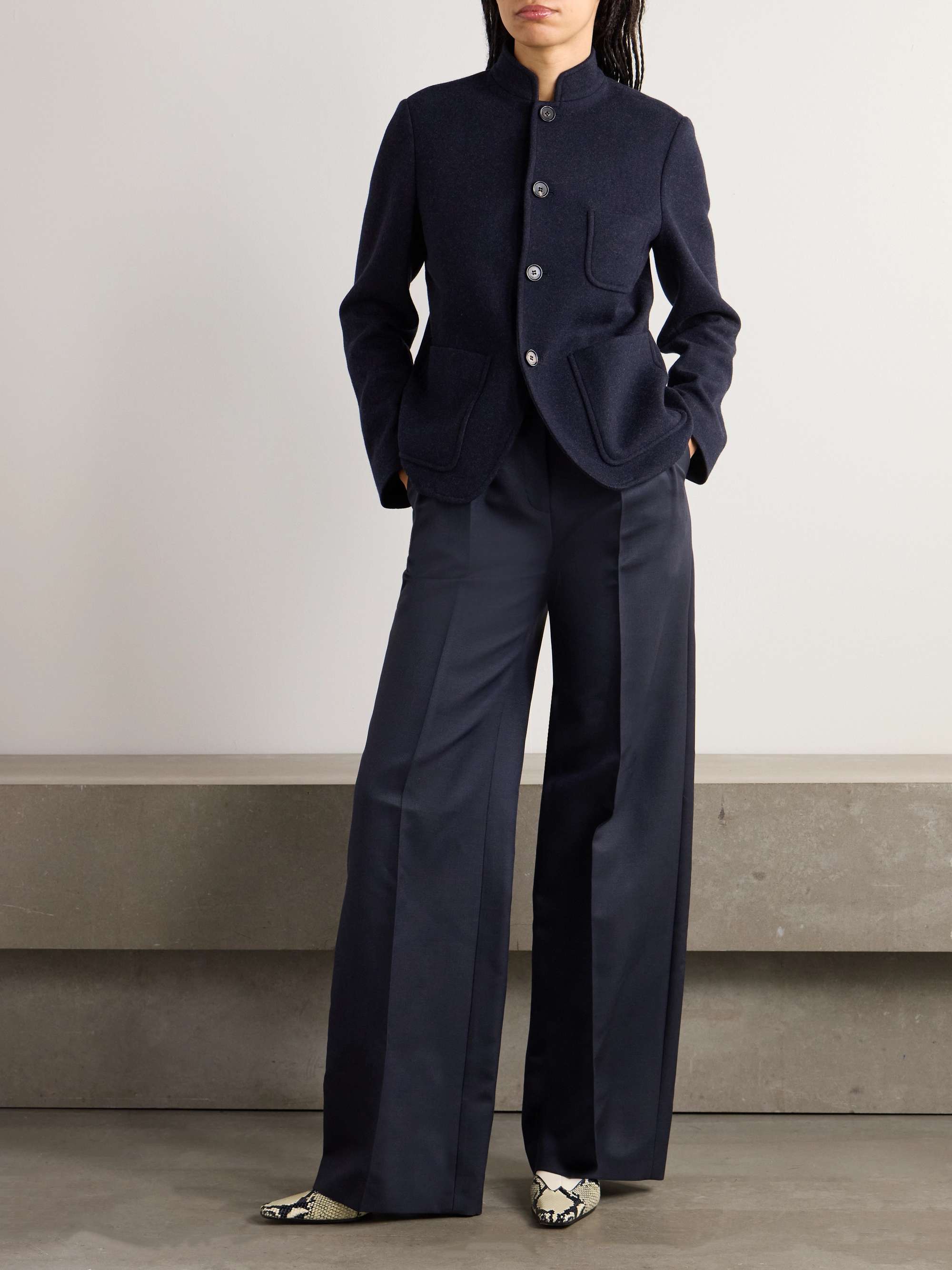 Devin pleated wool and silk-blend wide-leg pants view