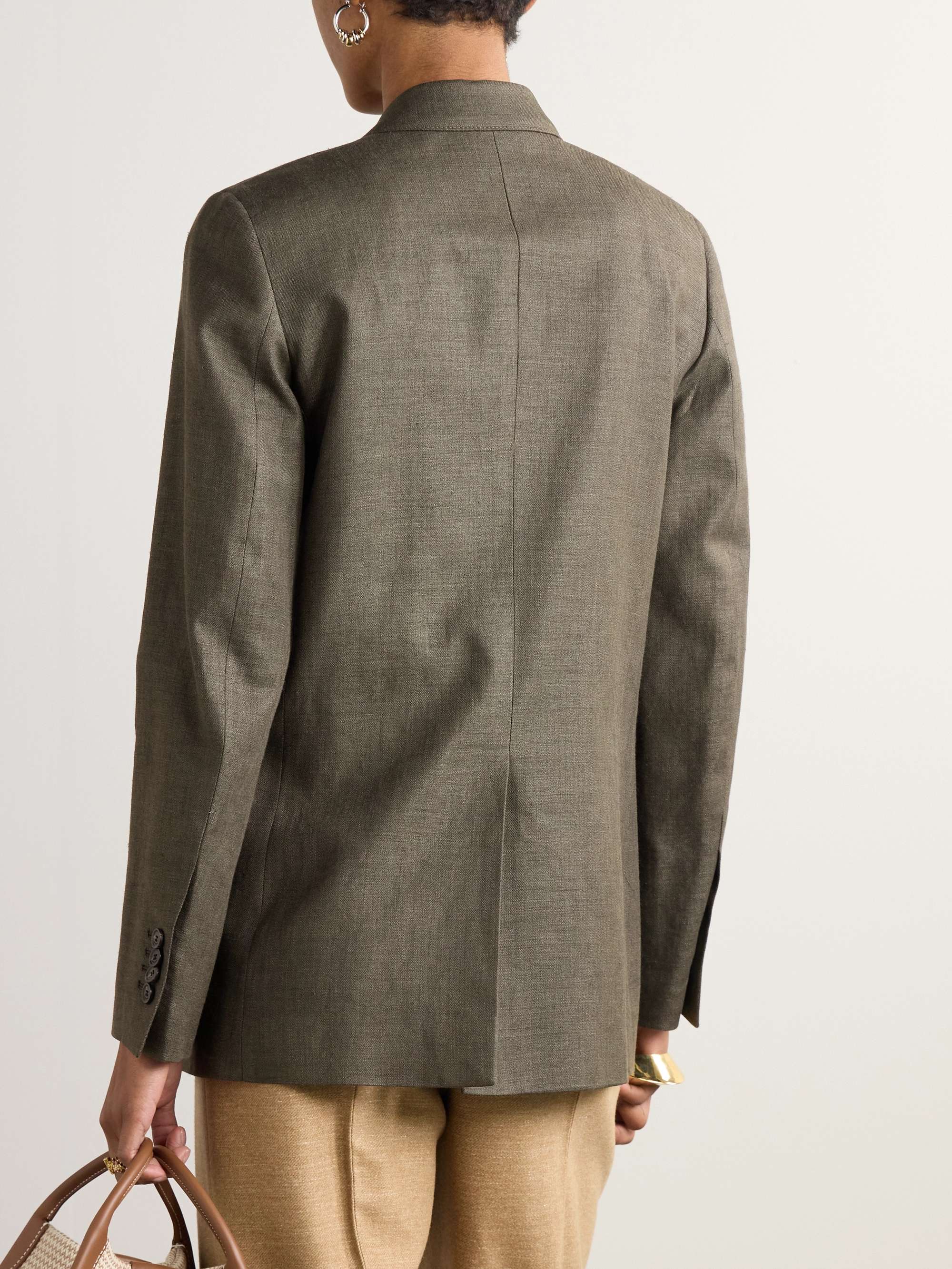 Genny double-breasted linen and wool-blend blazer view