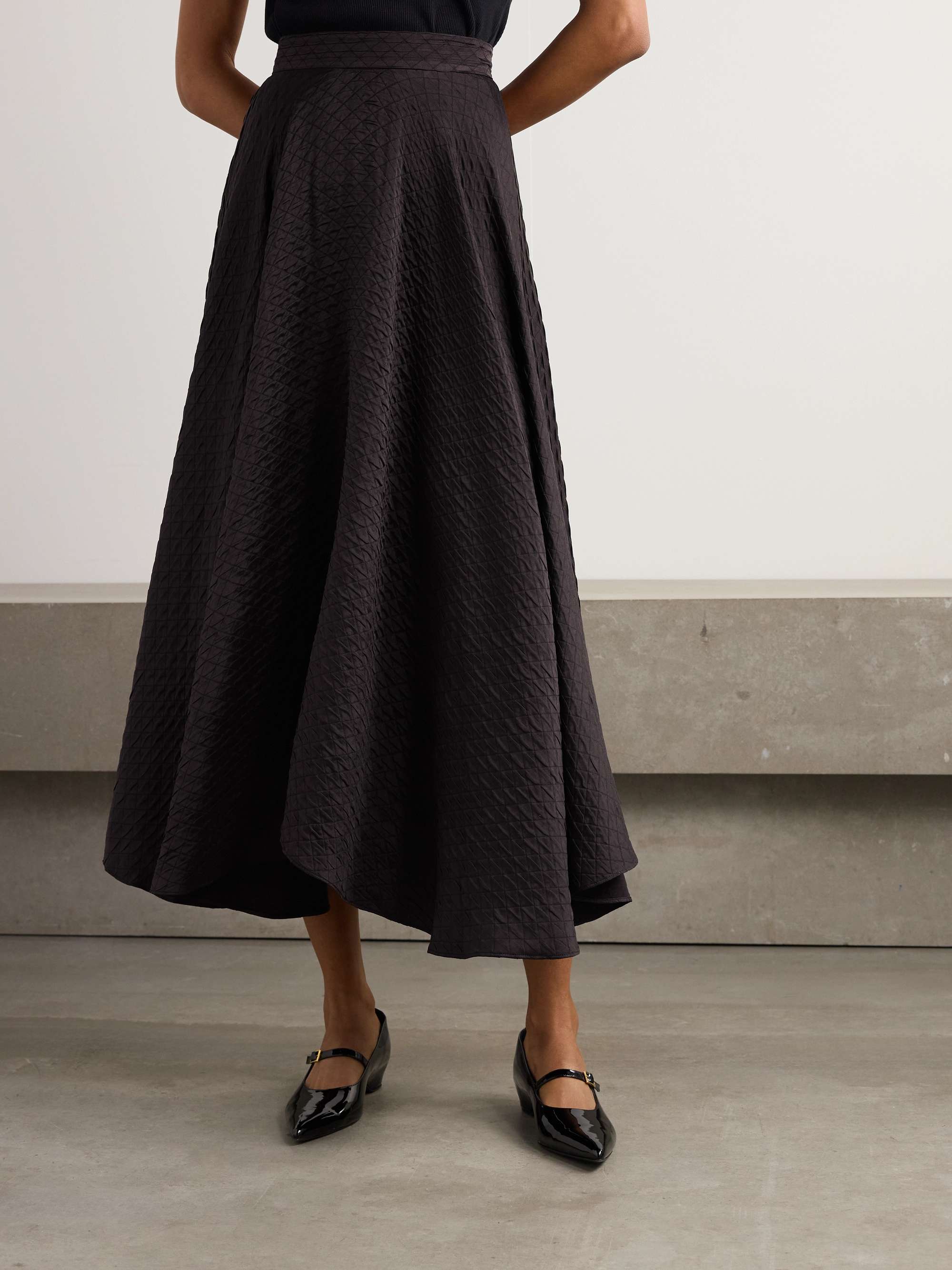 Elise quilted silk-cloqué midi skirt view