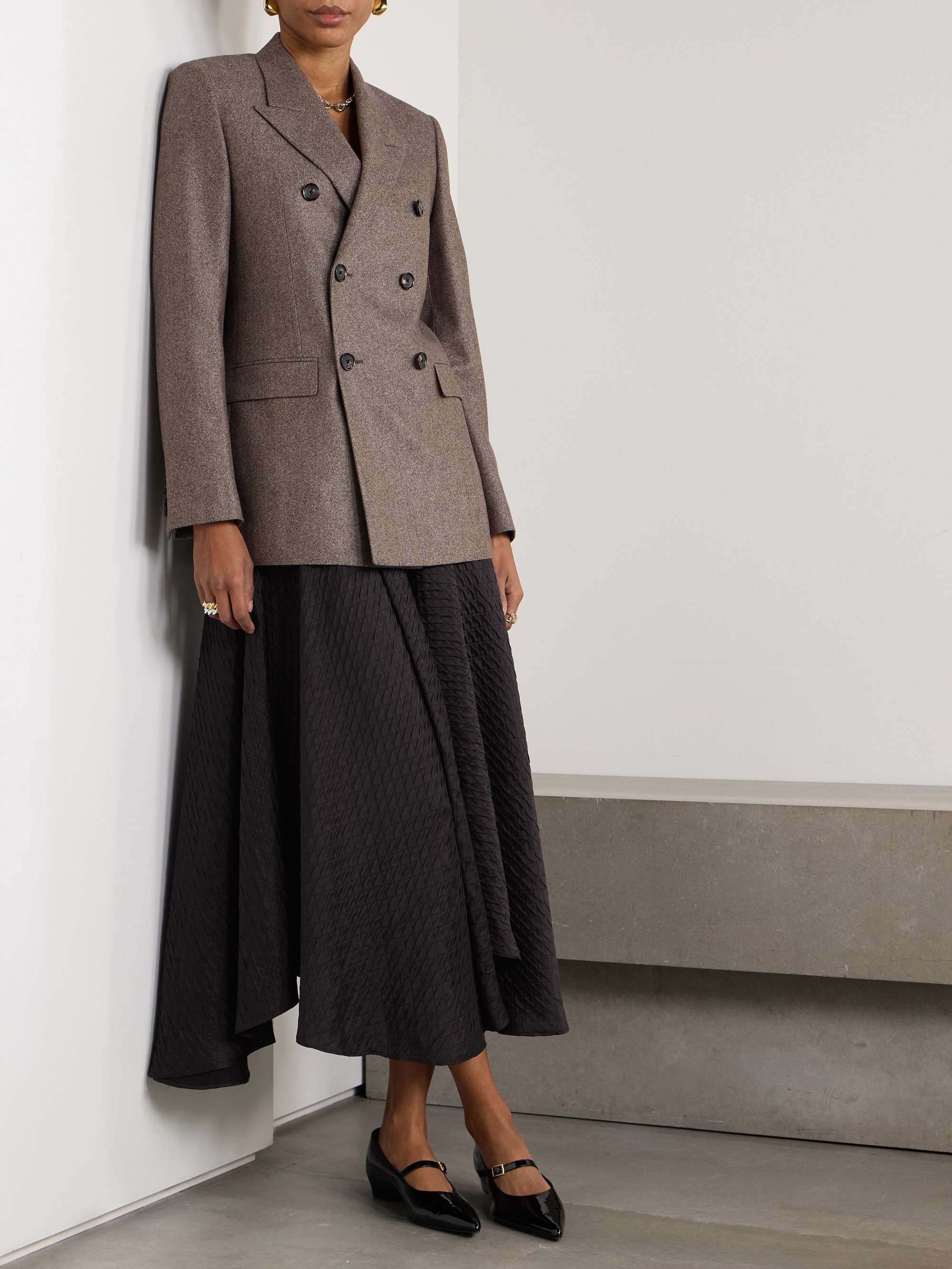 Elise quilted silk-cloqué midi skirt view