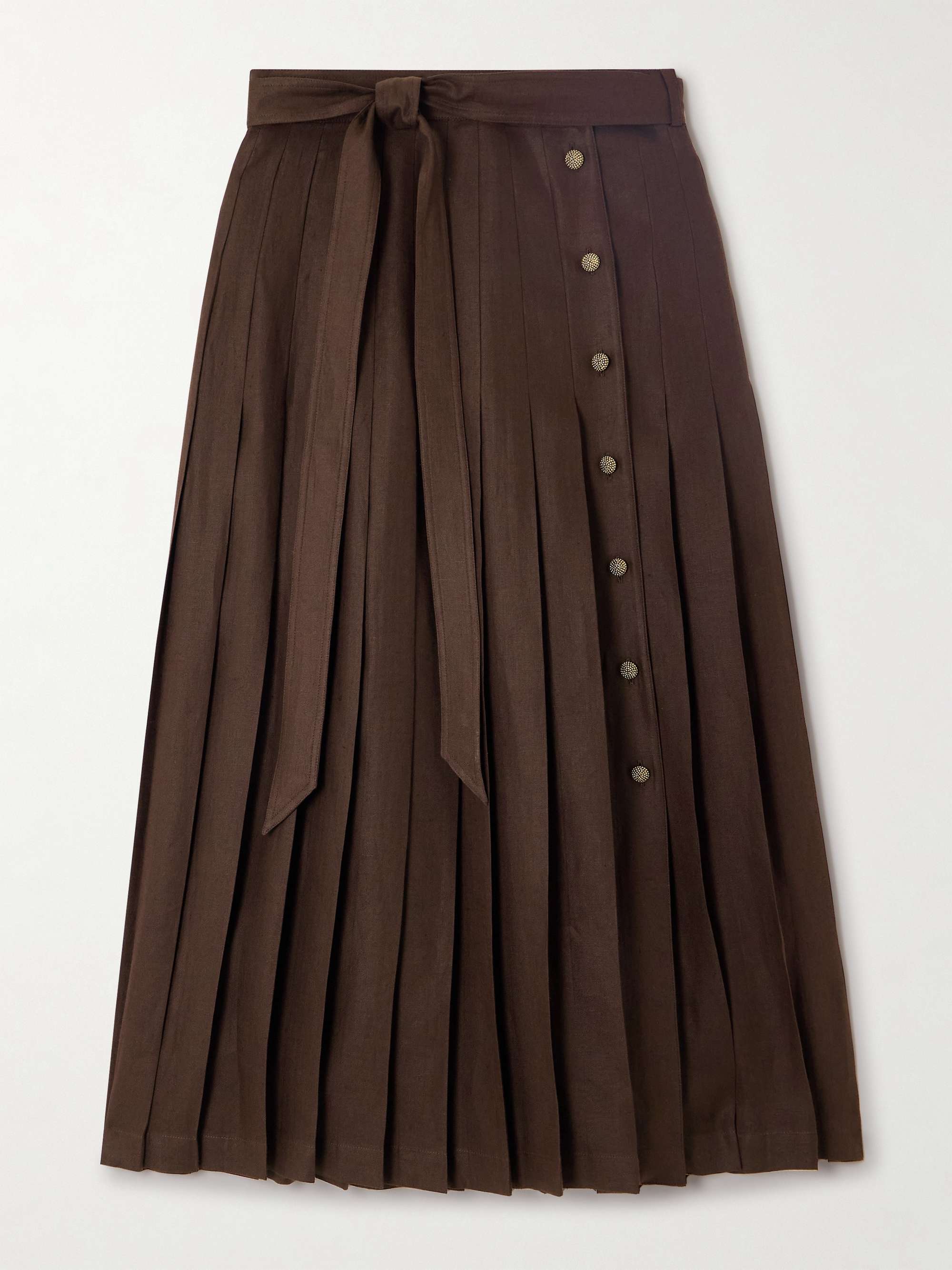 Yasmina belted pleated linen-twill wrap skirt view