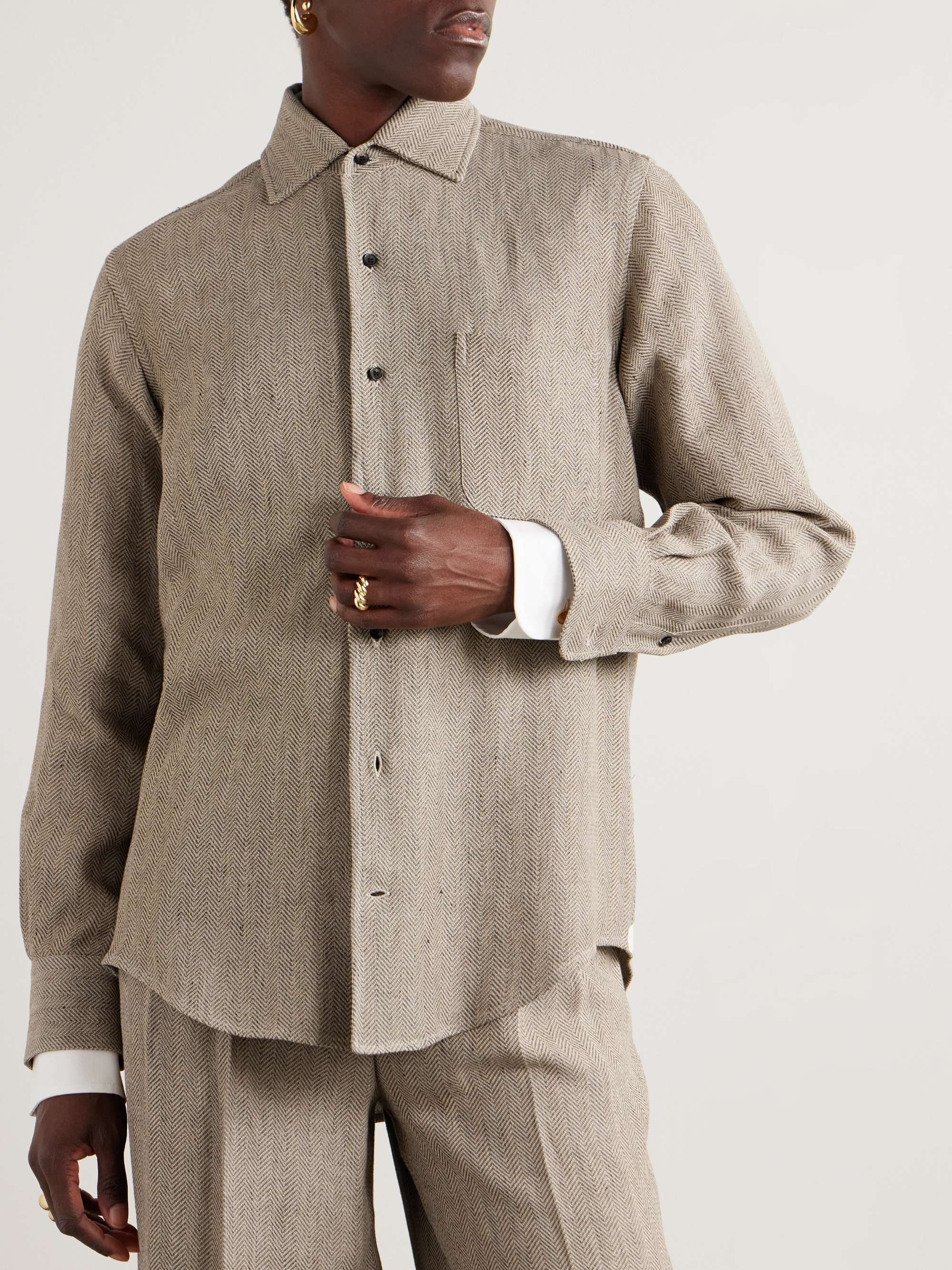 André herringbone linen shirt view