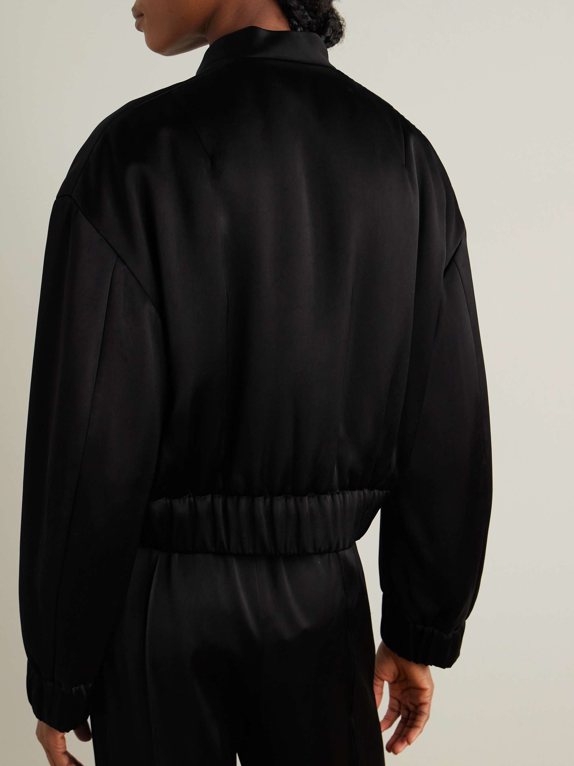 Cropped satin bomber jacket view