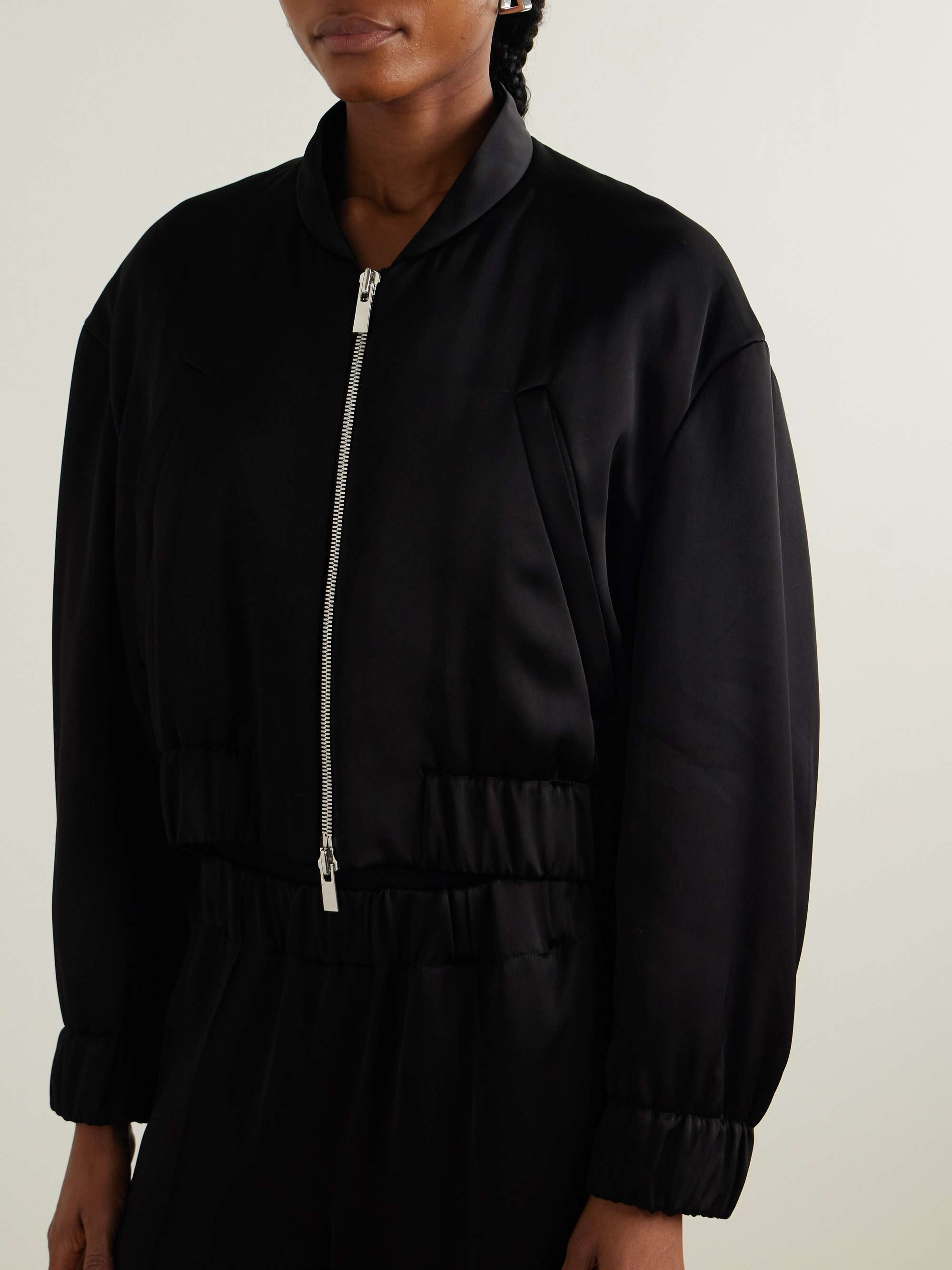 Cropped satin bomber jacket view