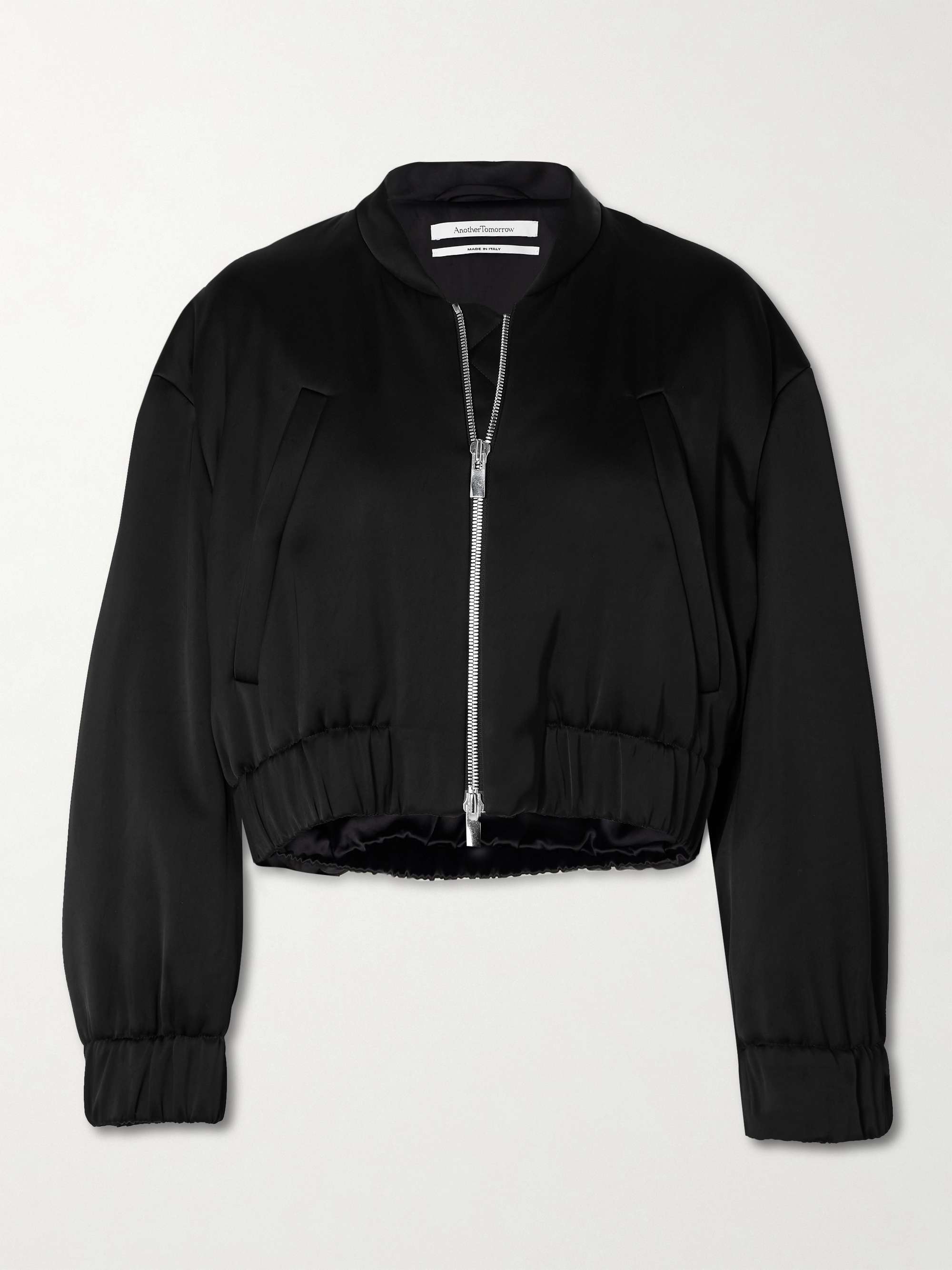 Cropped satin bomber jacket view