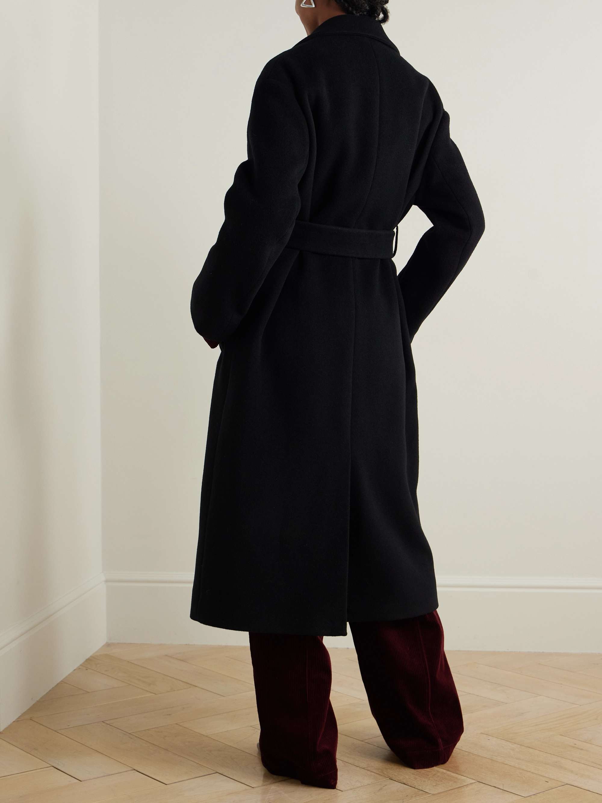 Belted double-breasted wool coat view