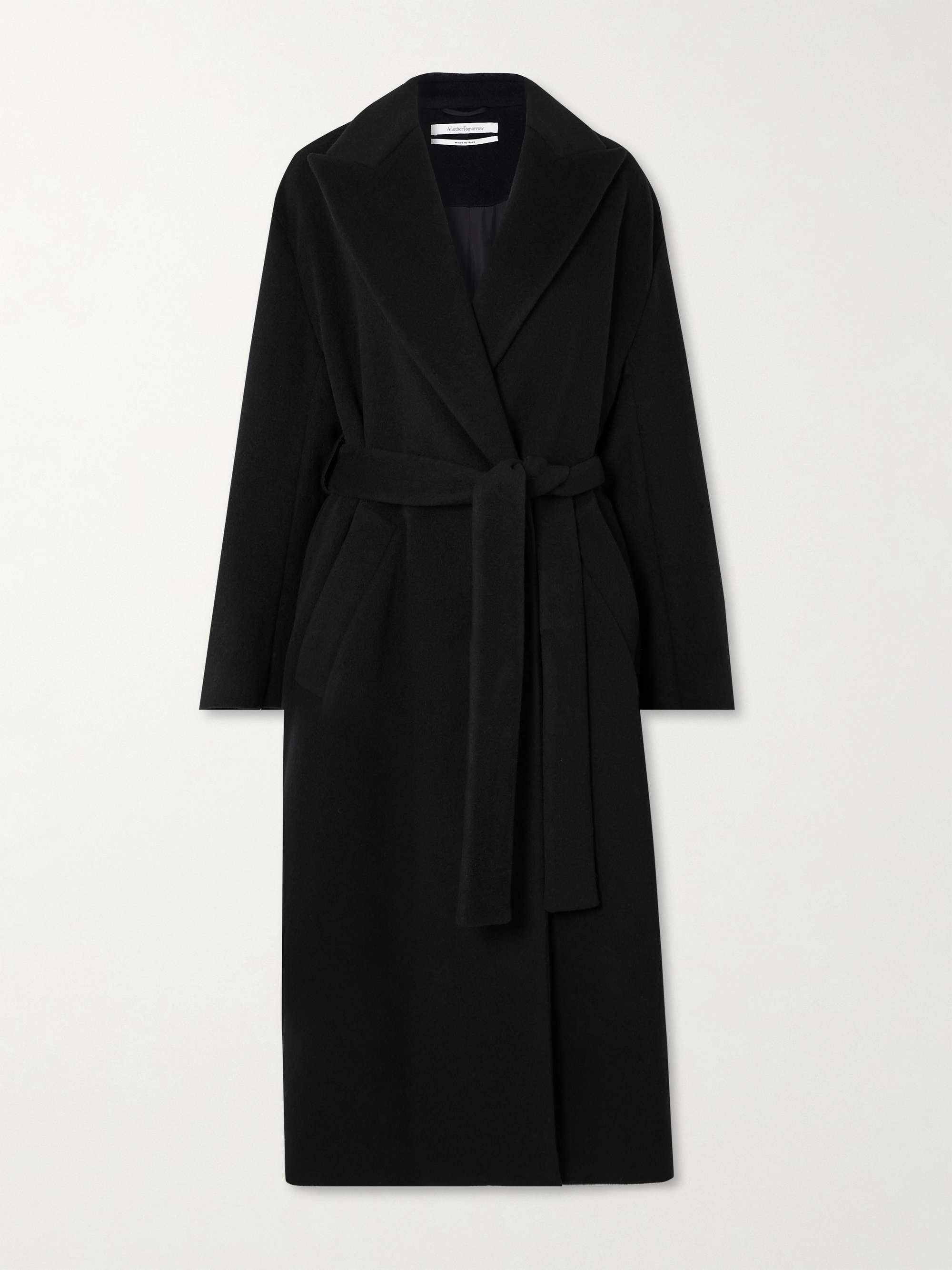 Belted double-breasted wool coat view
