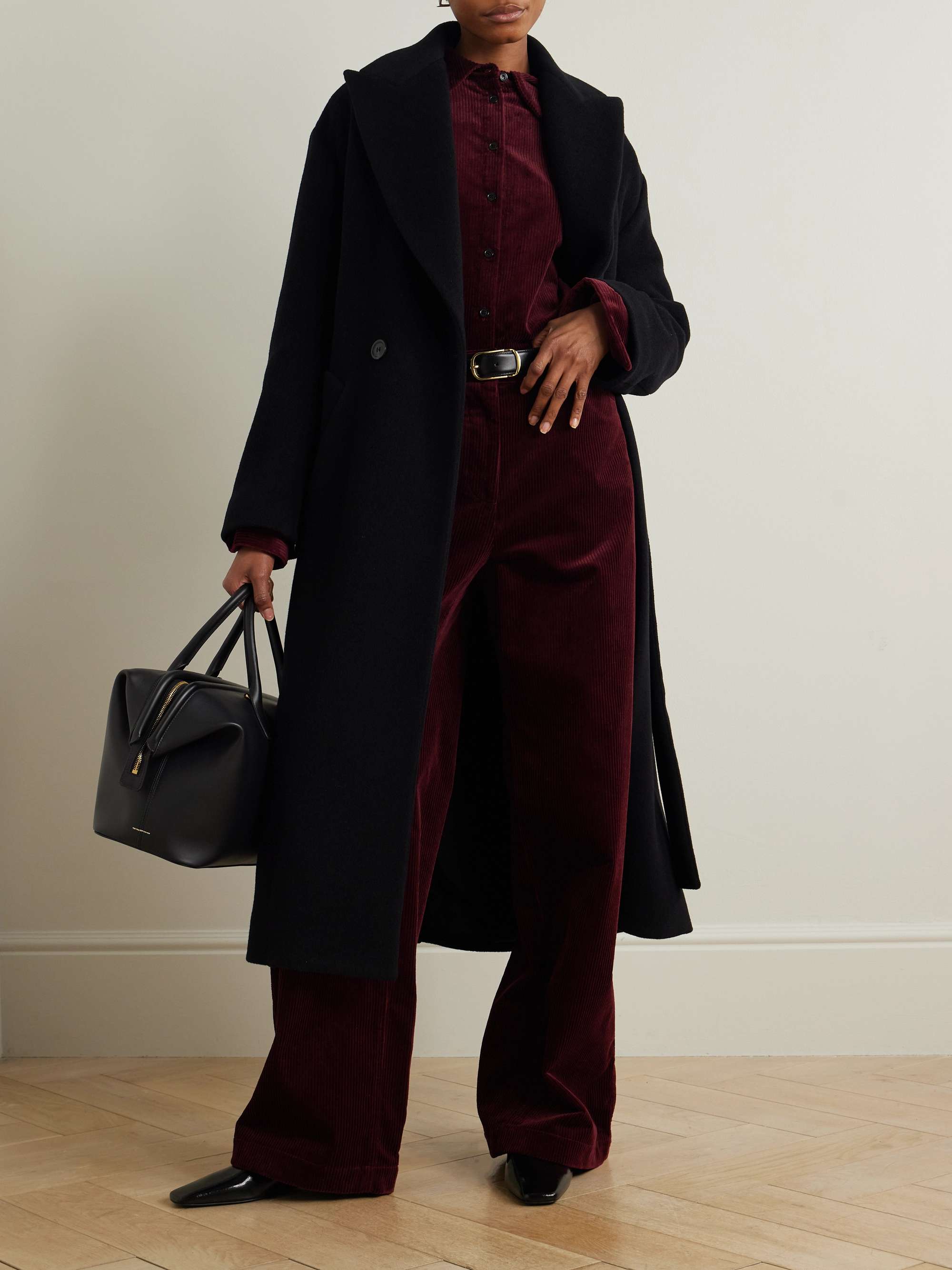 Belted double-breasted wool coat view