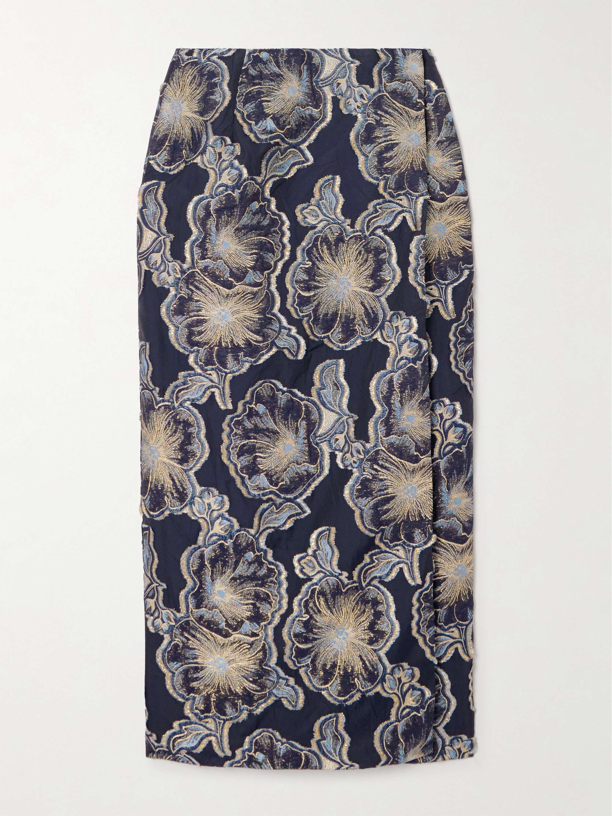 Vera Barocco wrap-effect metallic fil coupé midi skirt view