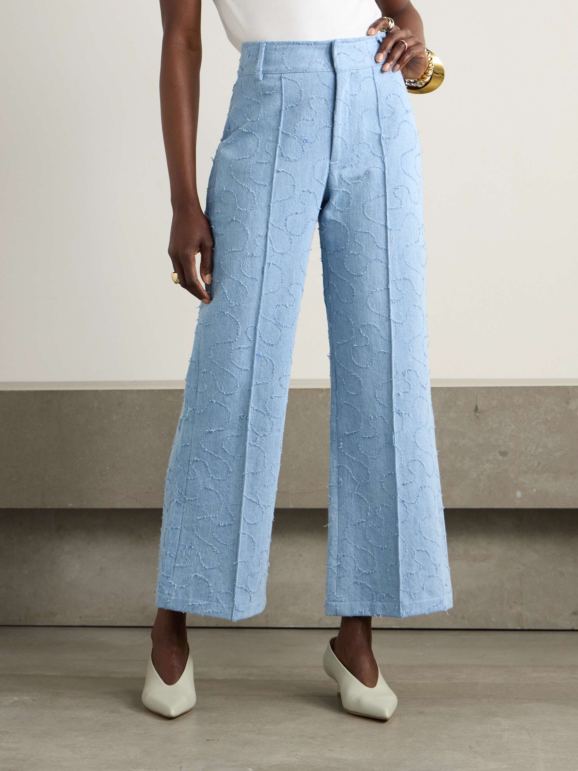 Yoshimoto frayed high-rise wide-leg jeans view