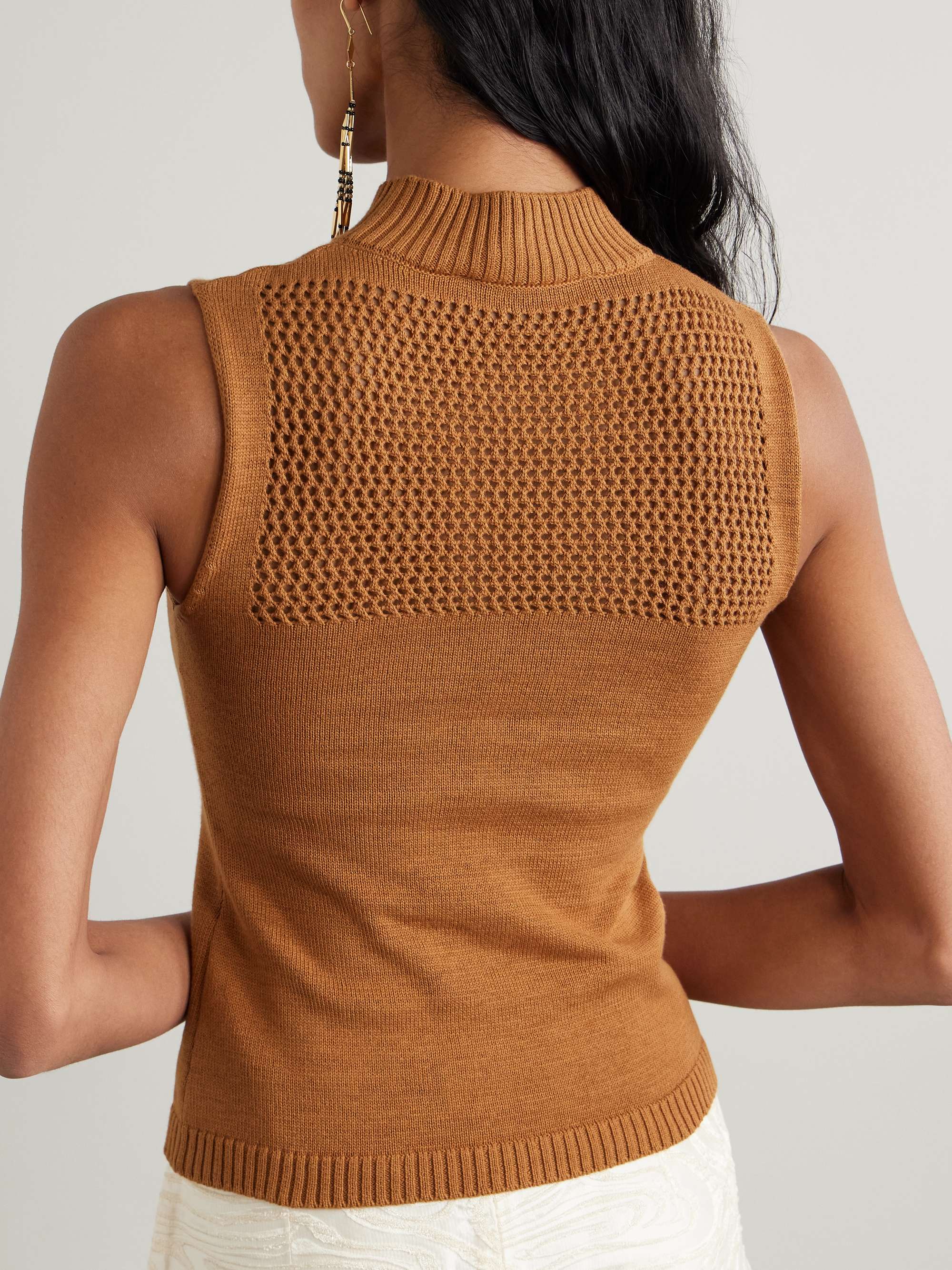 Genesis paneled open-knit organic cotton-blend top view