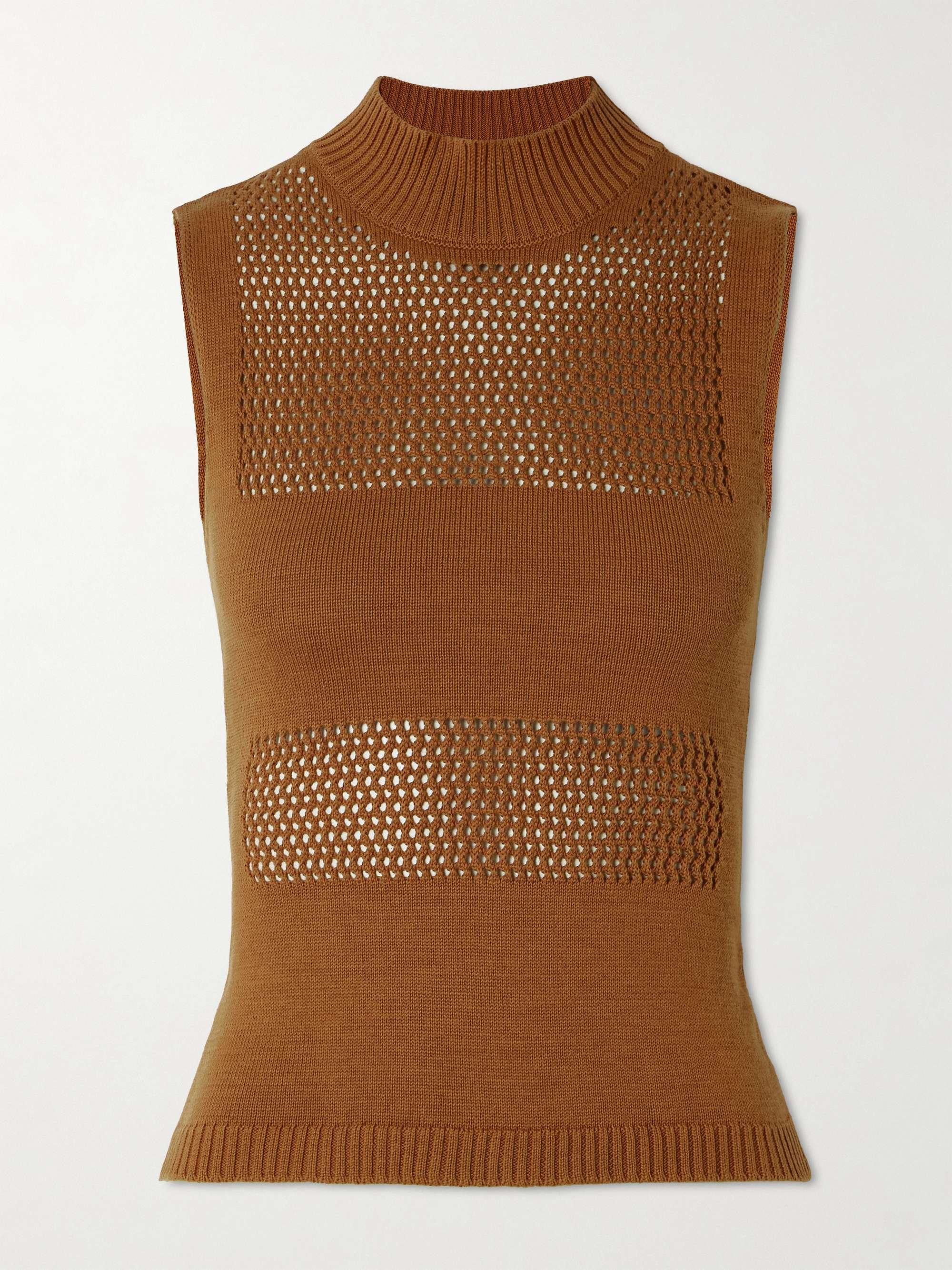 Genesis paneled open-knit organic cotton-blend top view
