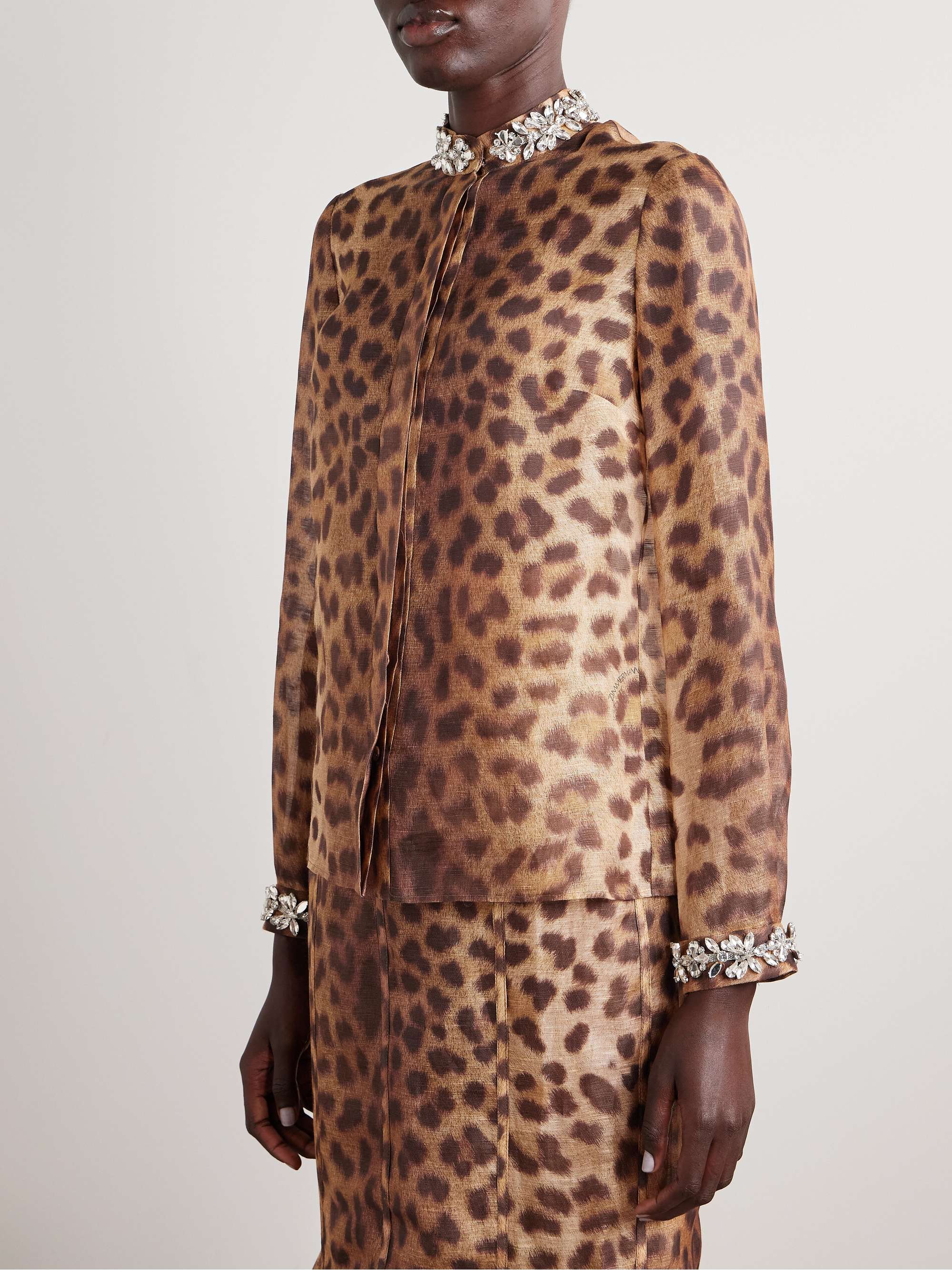 Crush leopard-print linen and silk-blend organza shirt view