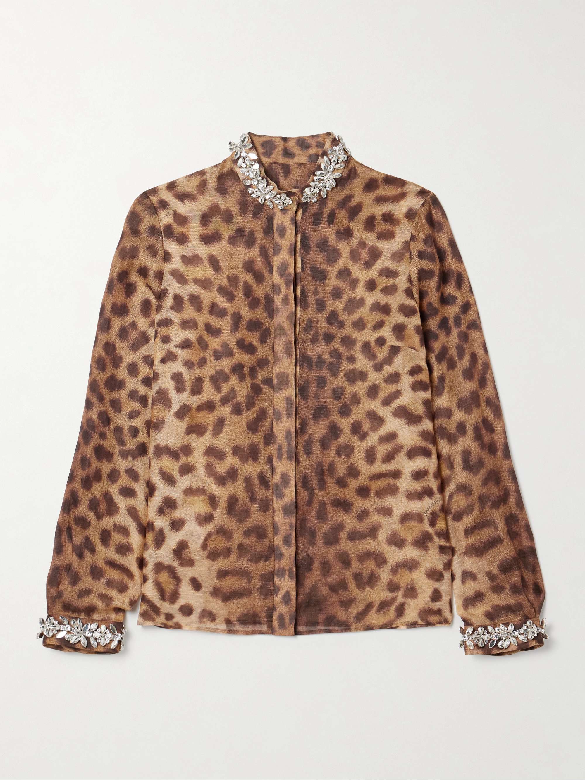 Crush leopard-print linen and silk-blend organza shirt view