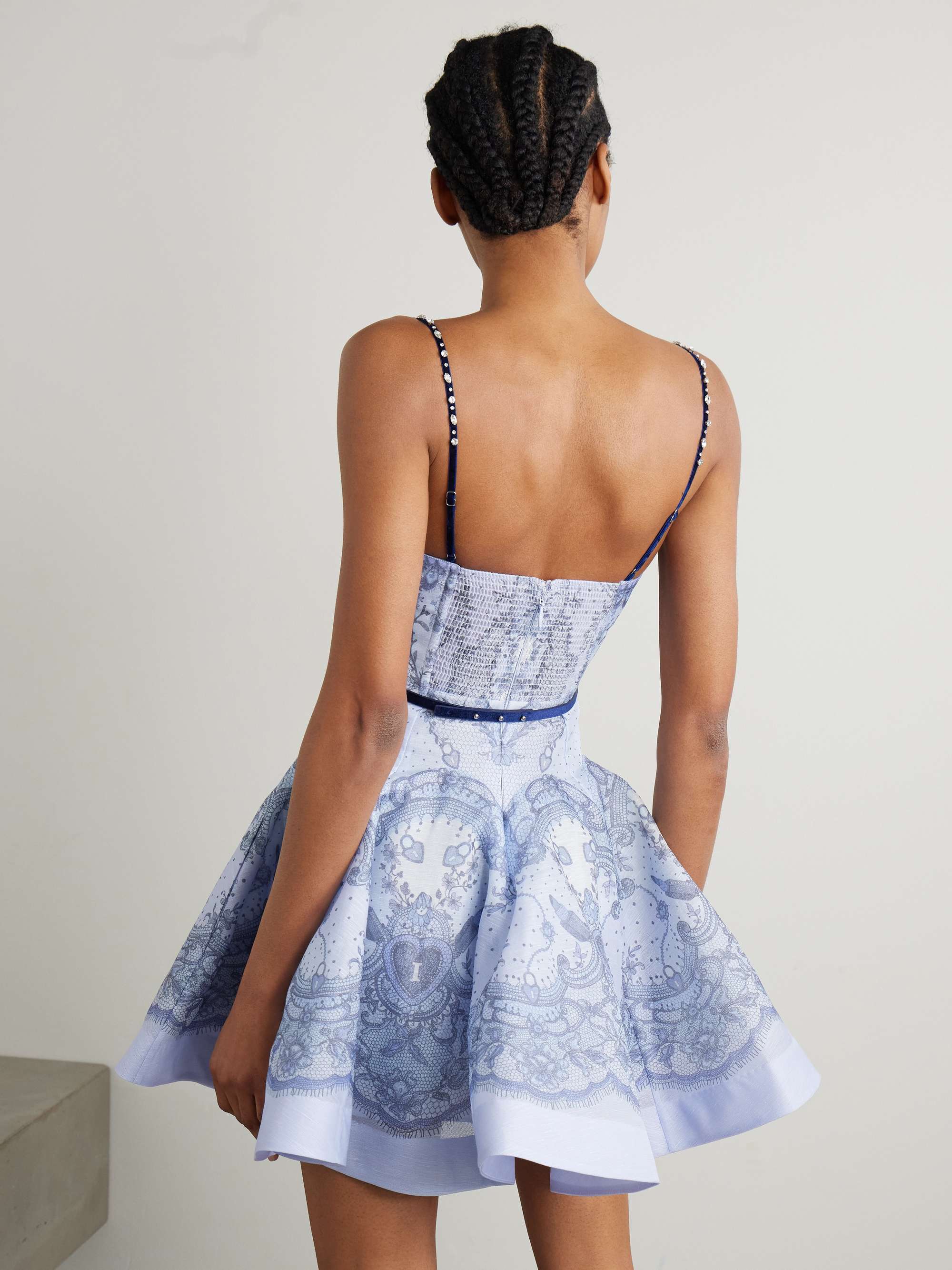 Crush embellished velvet-trimmed printed linen and silk-blend mini dress view