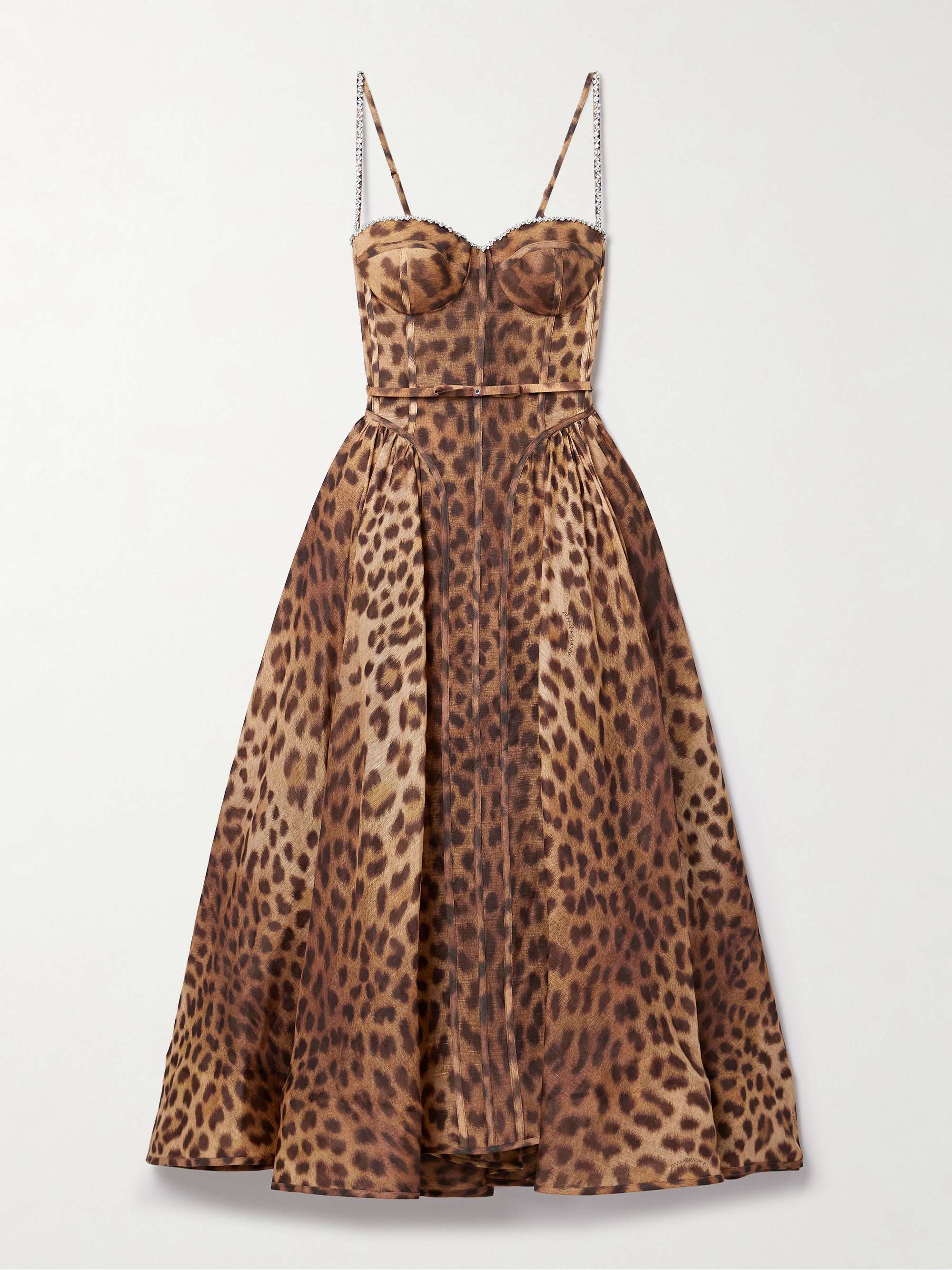Crush belted crystal-embellished leopard-print linen and silk-blend organza midi dress view