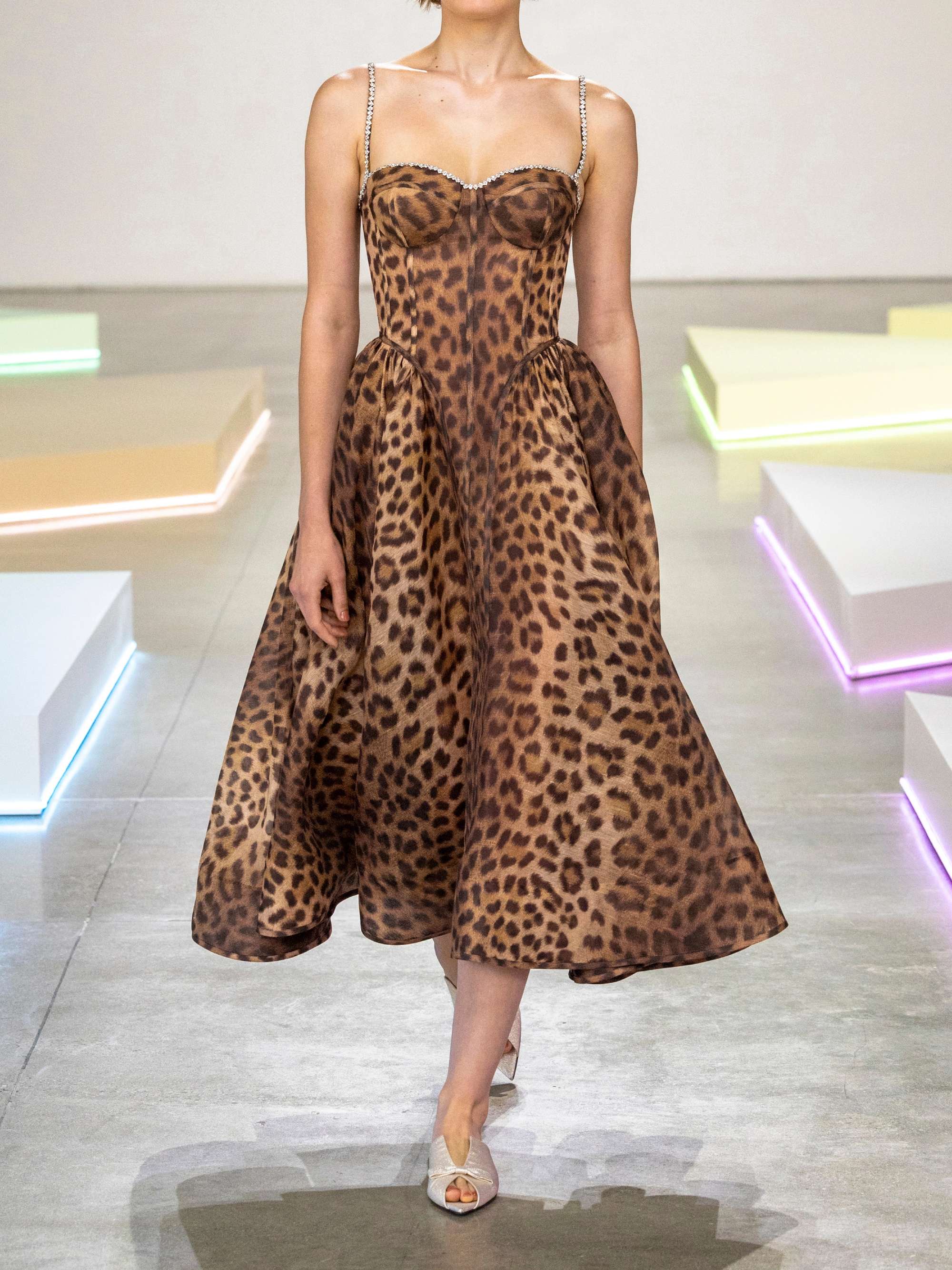 Crush belted crystal-embellished leopard-print linen and silk-blend organza midi dress view