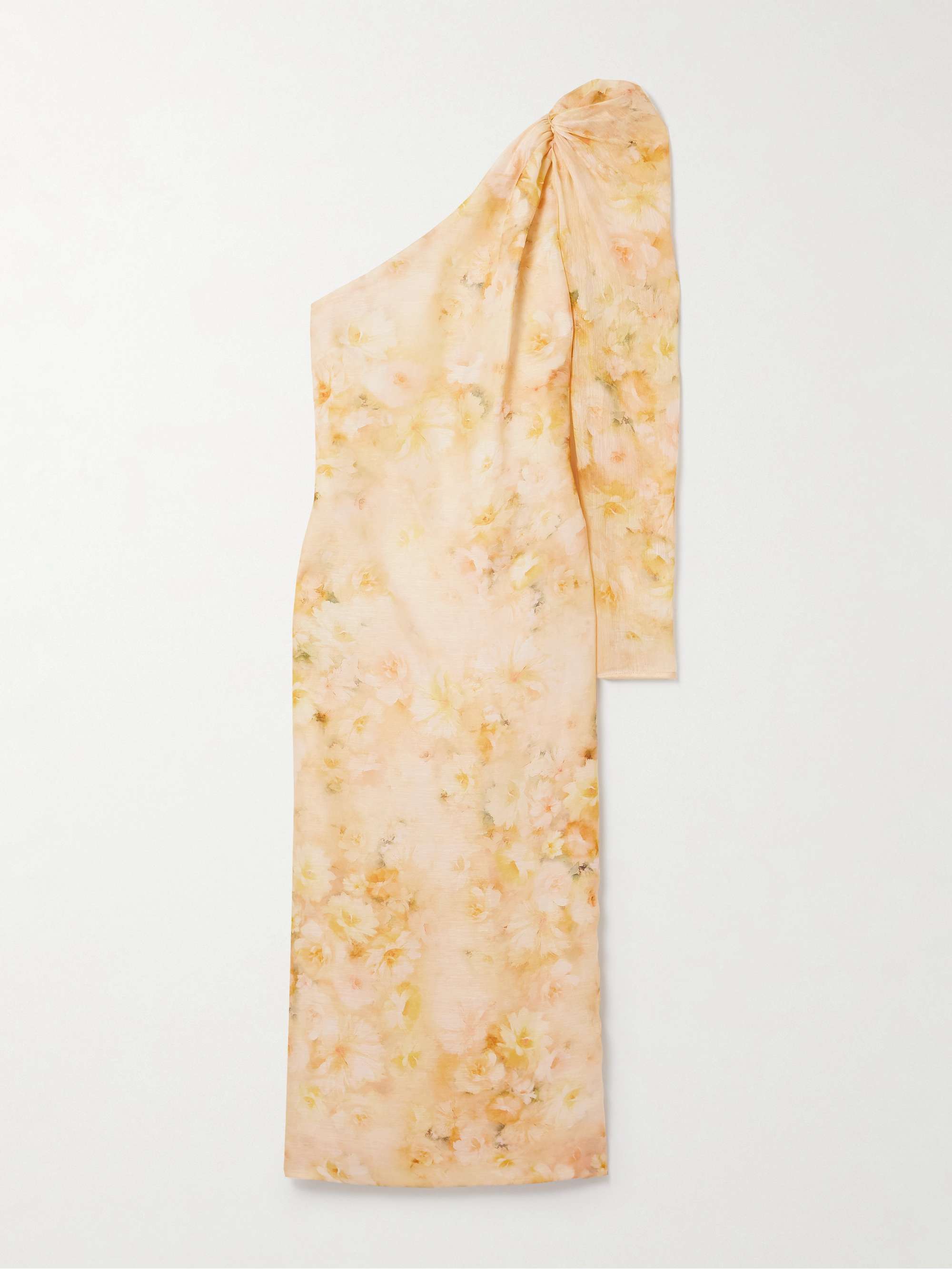 Crush one-sleeve floral-print linen and silk-blend midi dress view