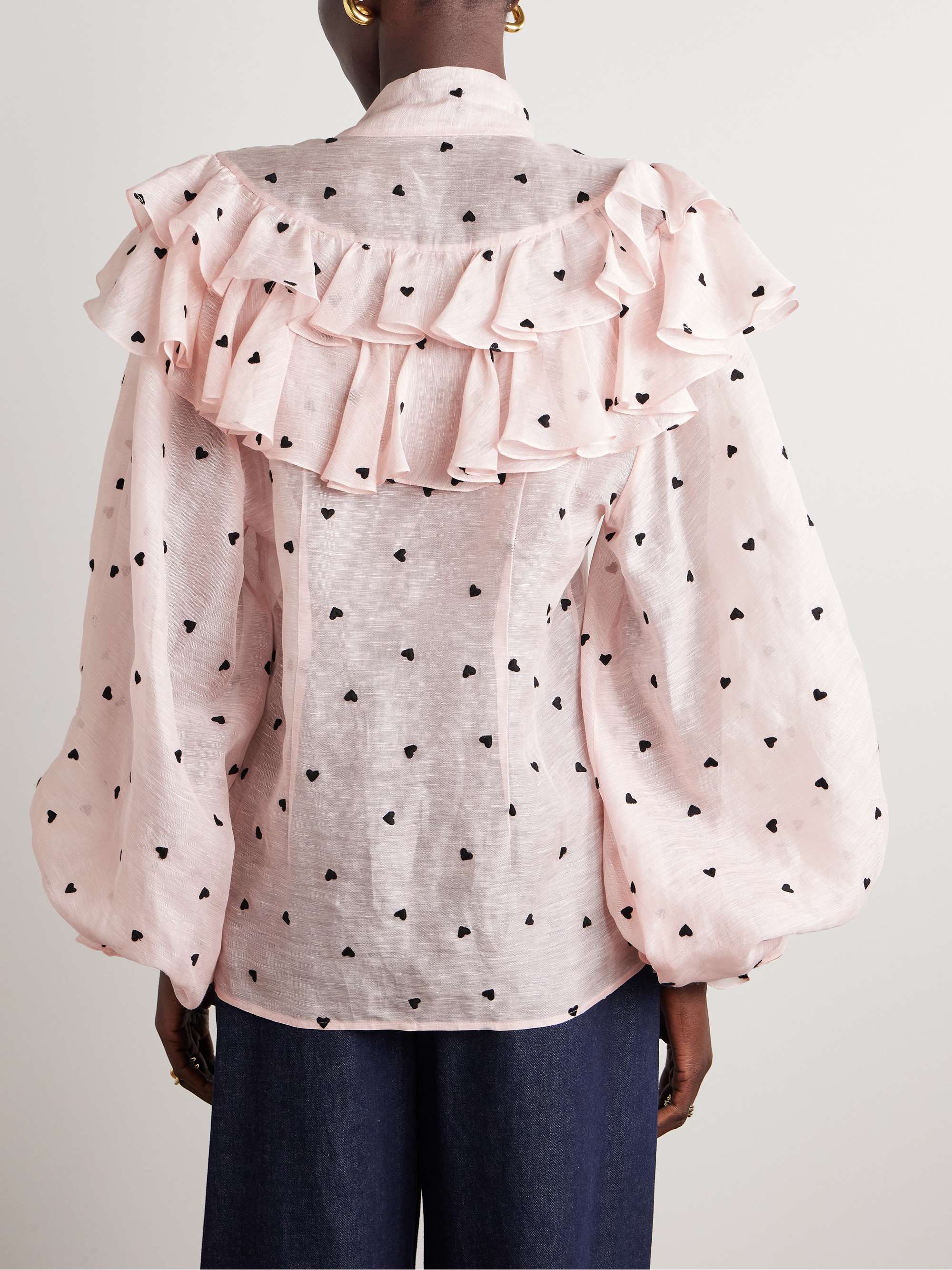 Crush ruffled embroidered linen and silk-blend organza blouse view