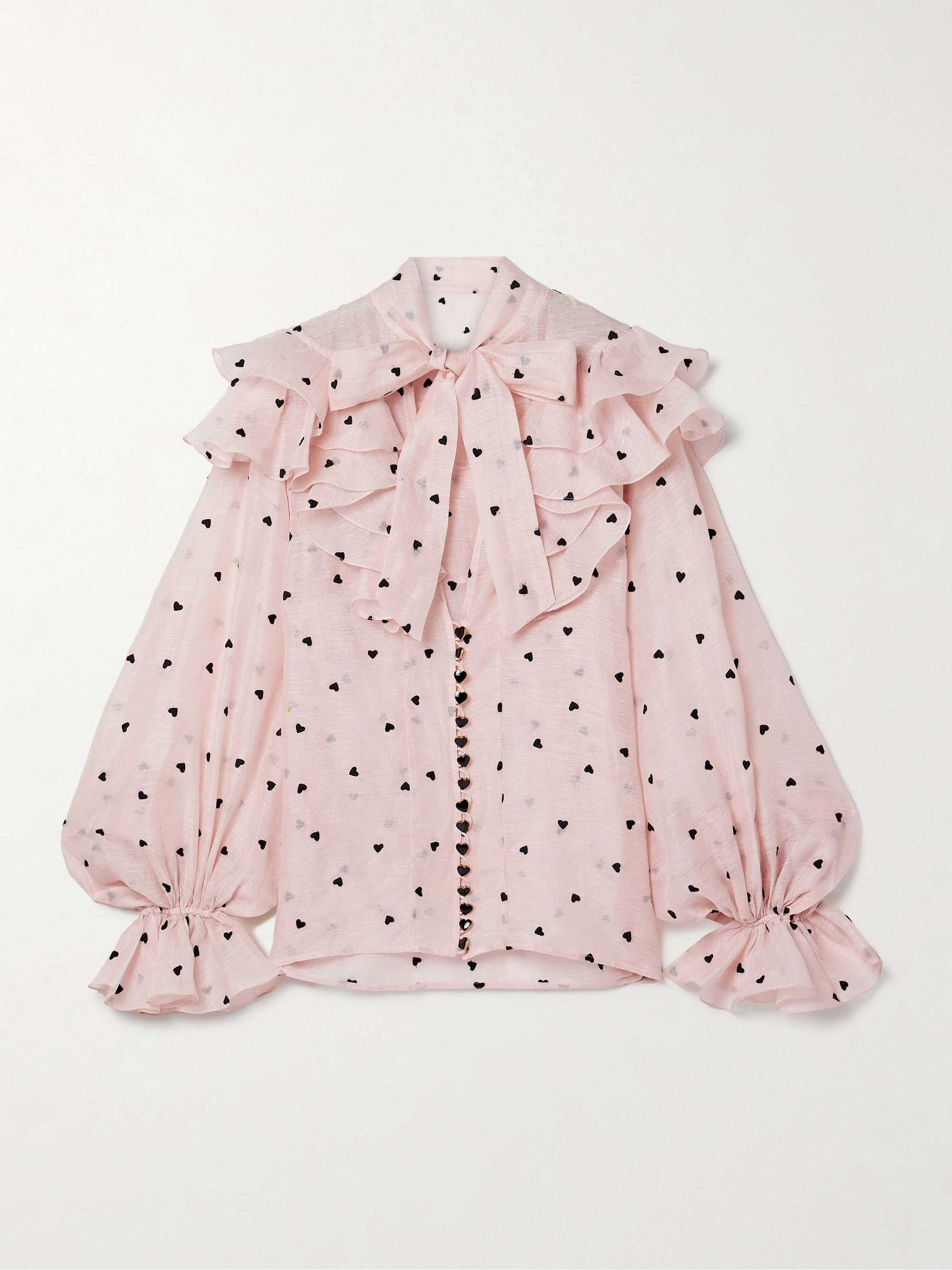 Crush ruffled embroidered linen and silk-blend organza blouse view