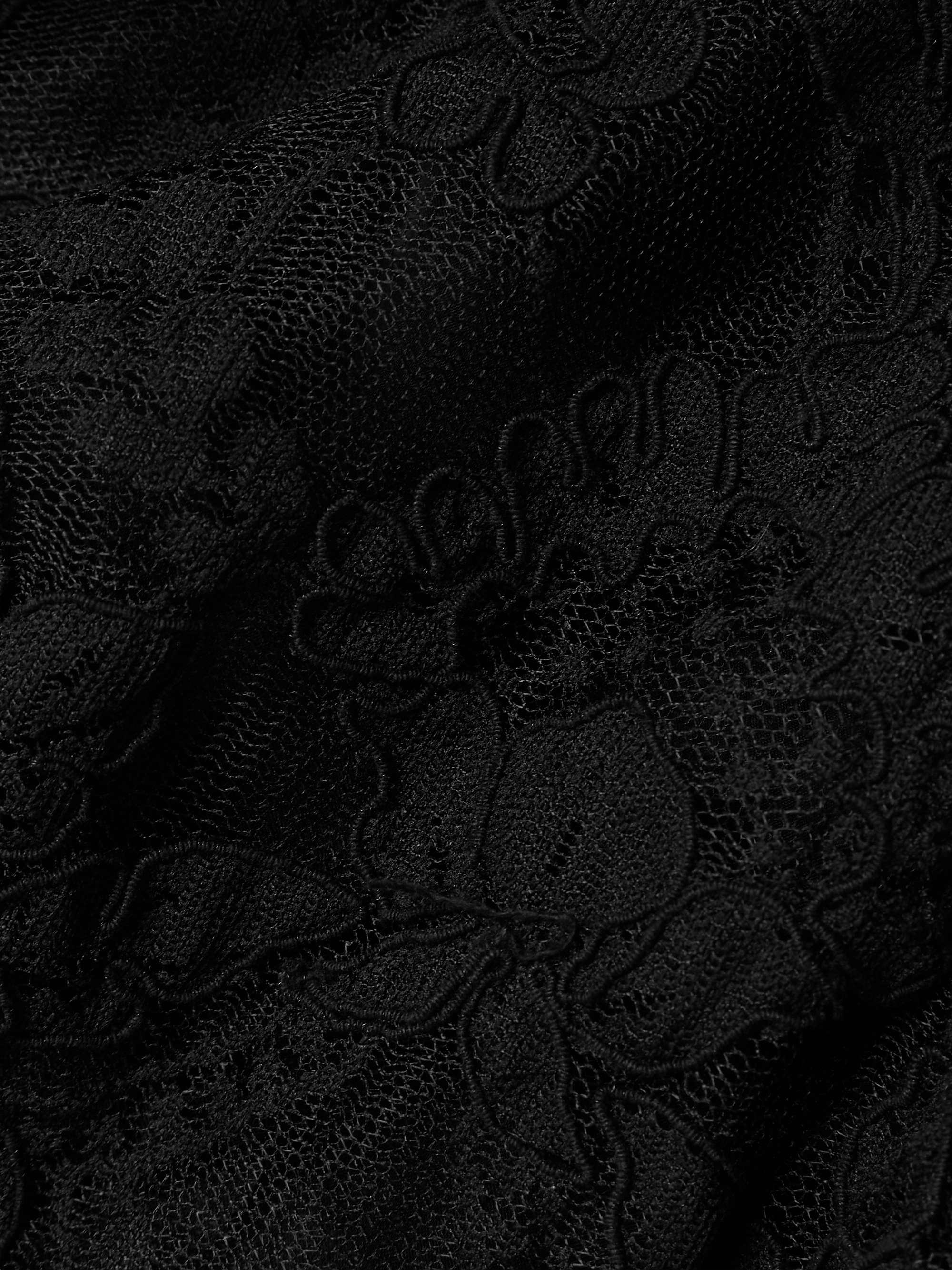 Crush ruffled plissé-tulle and corded lace top view
