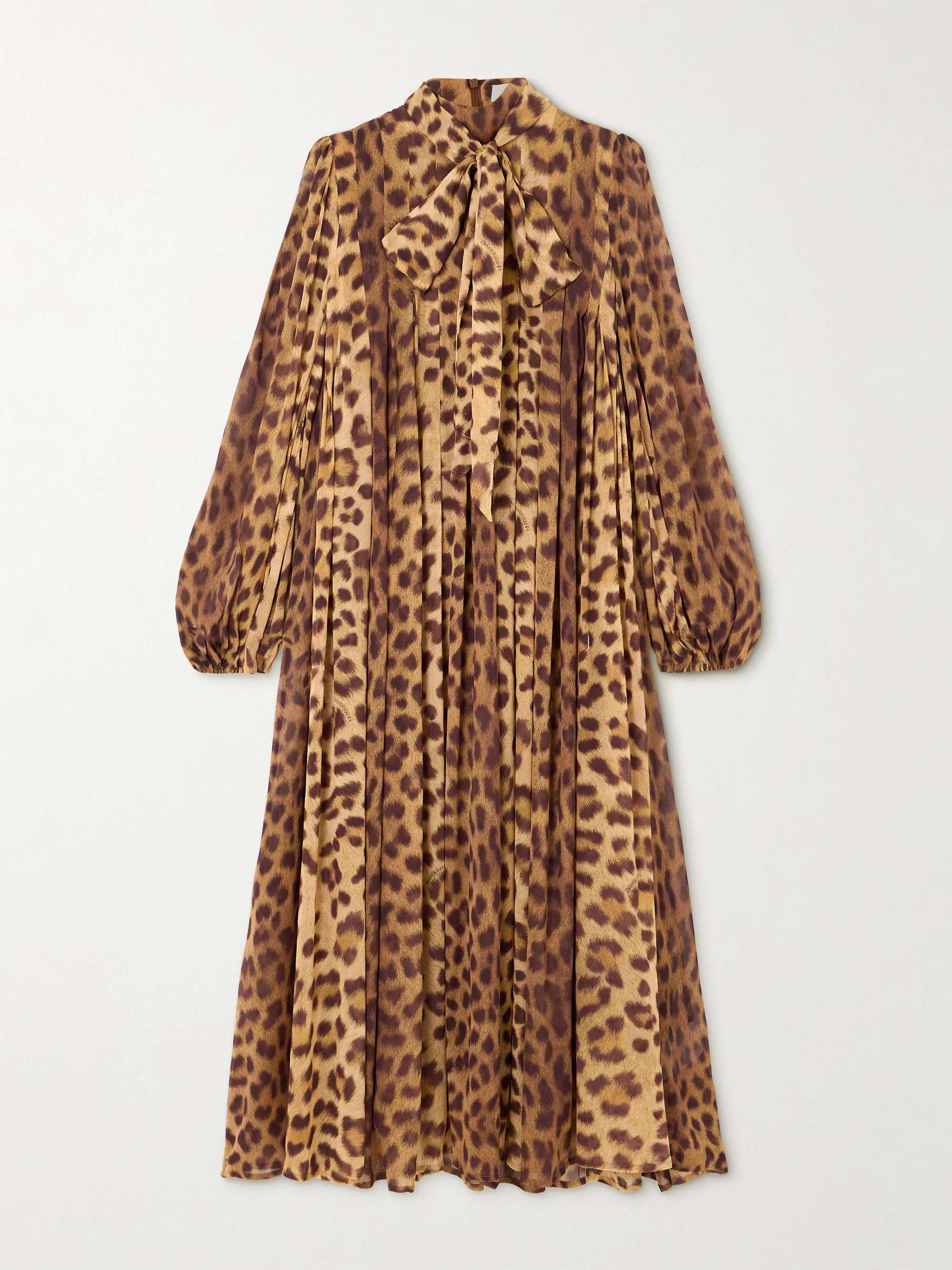 Crush tie-neck pleated leopard-print crepe de chine midi dress view