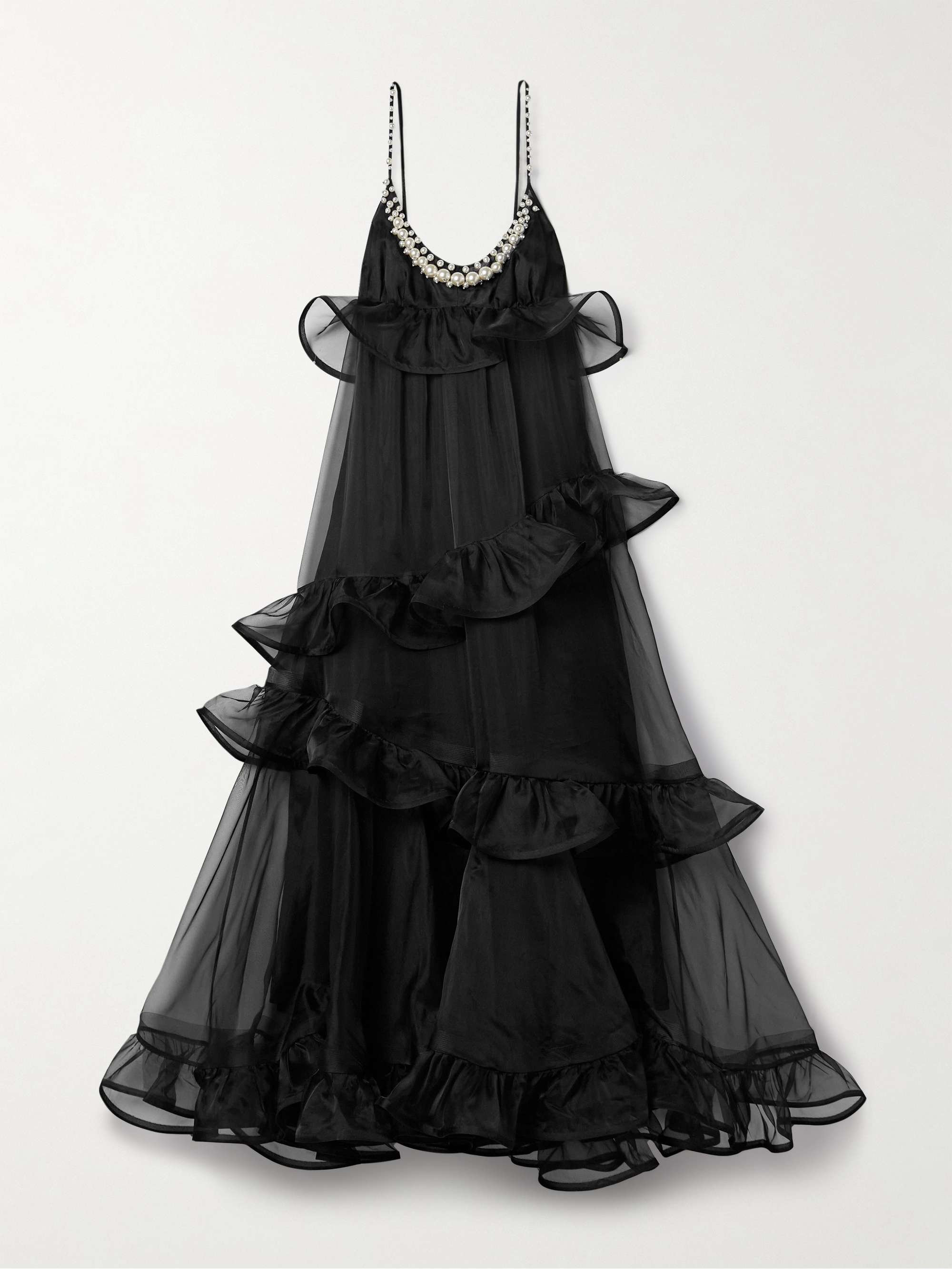 Crush embellished ruffled silk-organza gown view