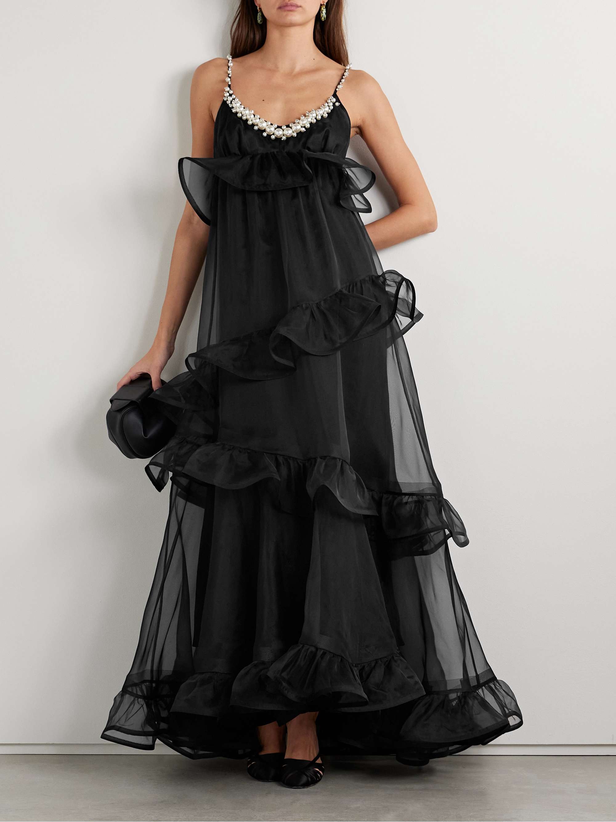 Crush embellished ruffled silk-organza gown view