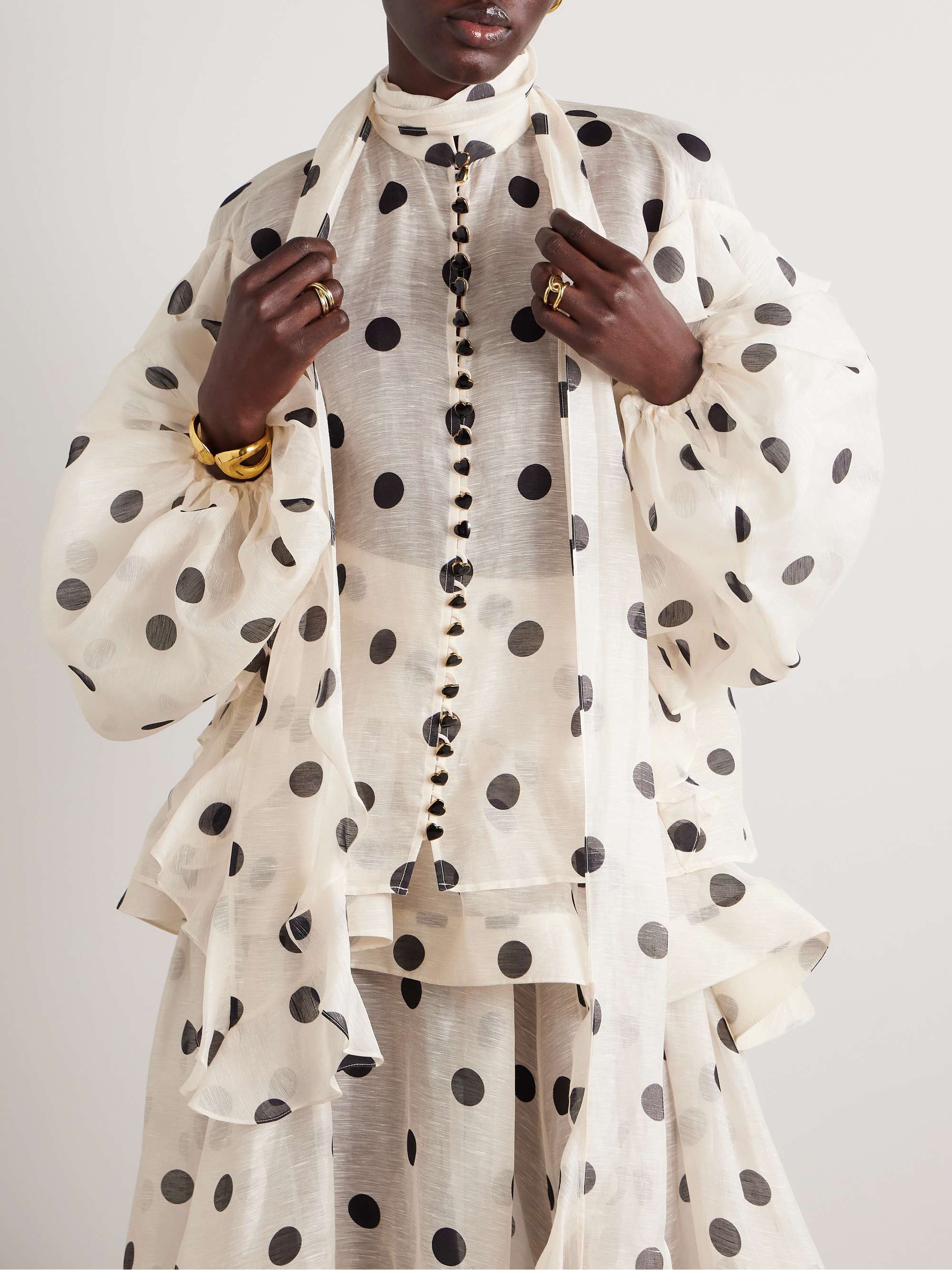 Crush ruffled polka-dot linen and silk-blend organza blouse view