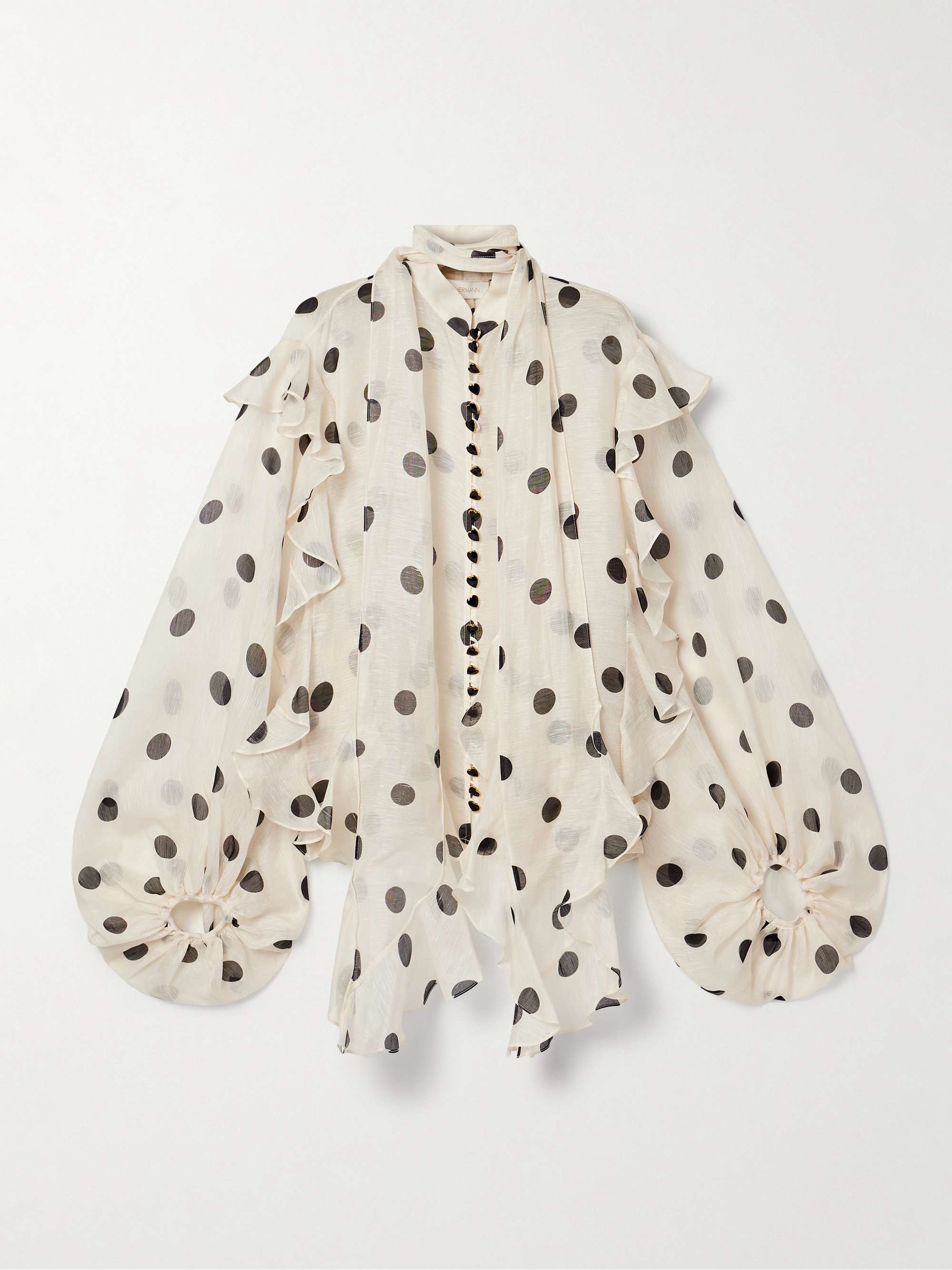 Crush ruffled polka-dot linen and silk-blend organza blouse view