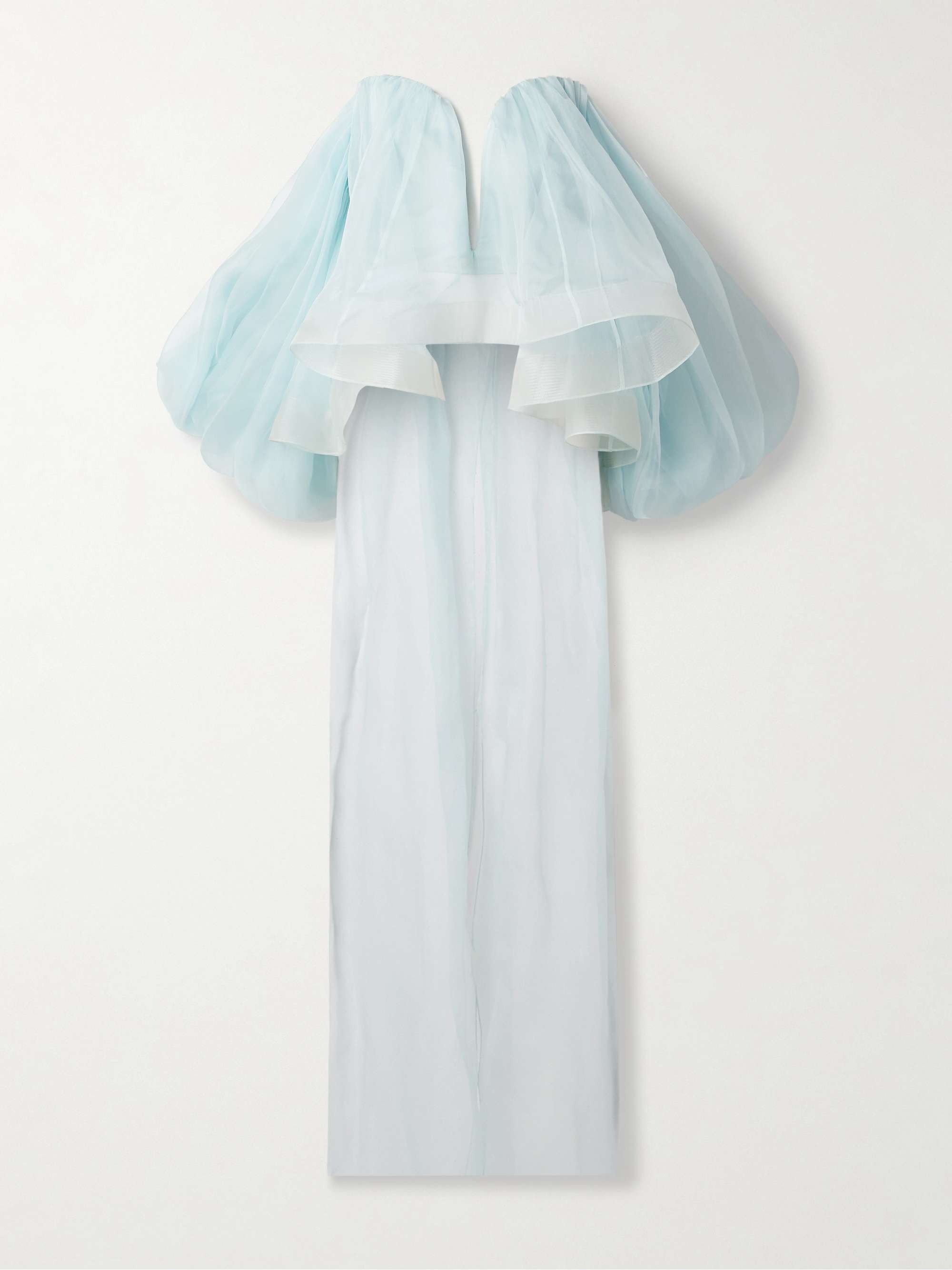Crush strapless ruffled silk-organza top view