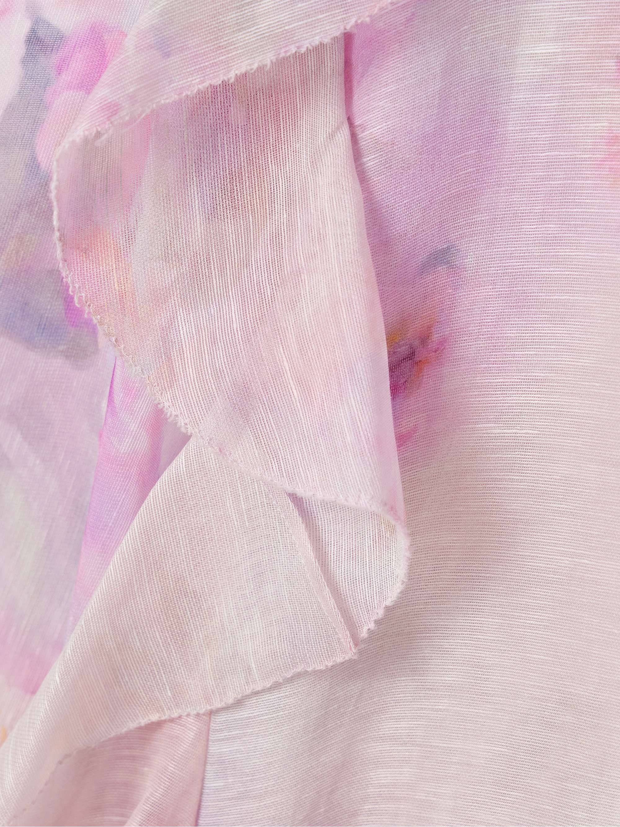 Crush tie-neck ruffled floral-print linen and silk-blend organza blouse view