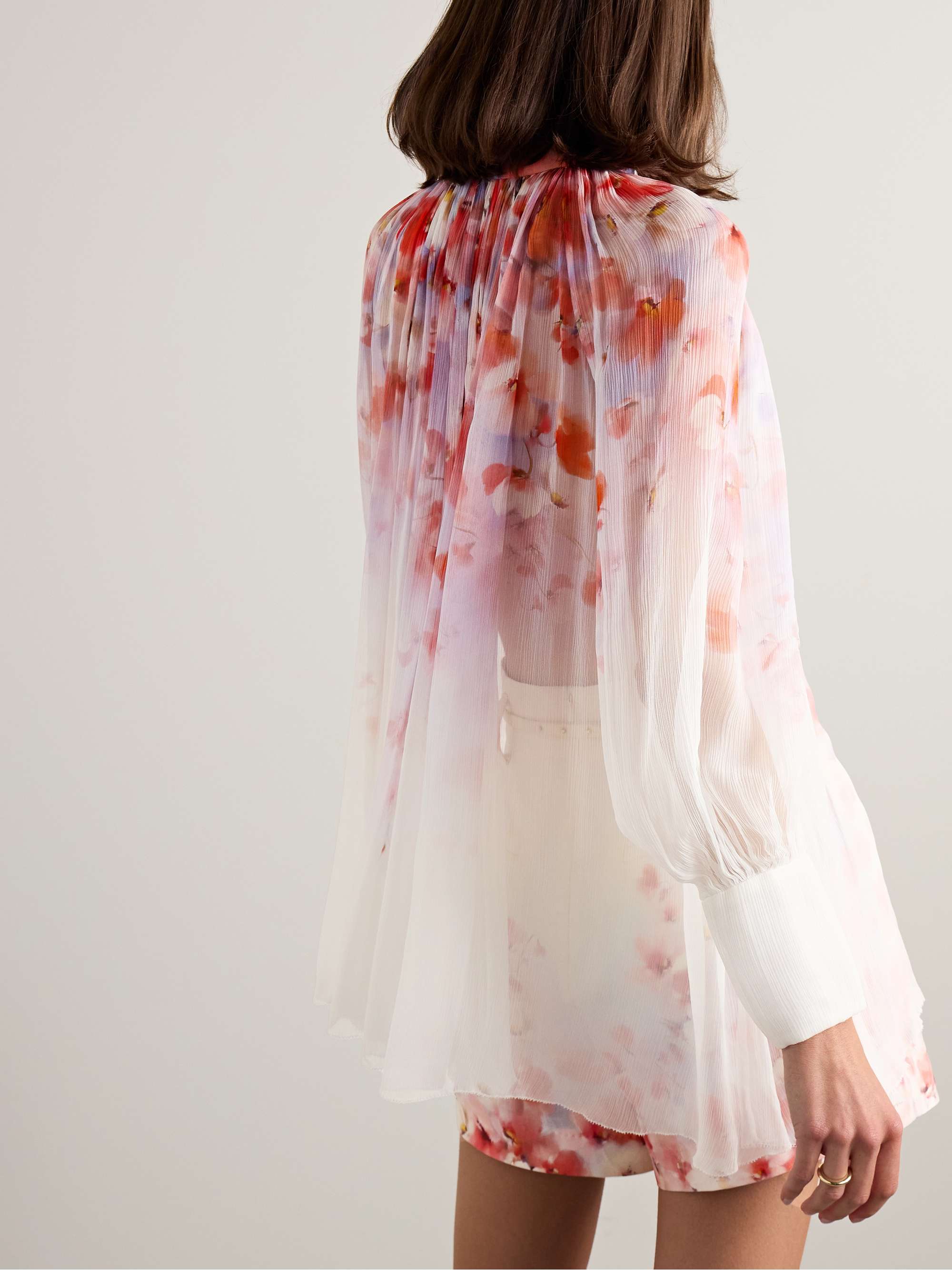 Crush pleated floral-print crepon blouse view