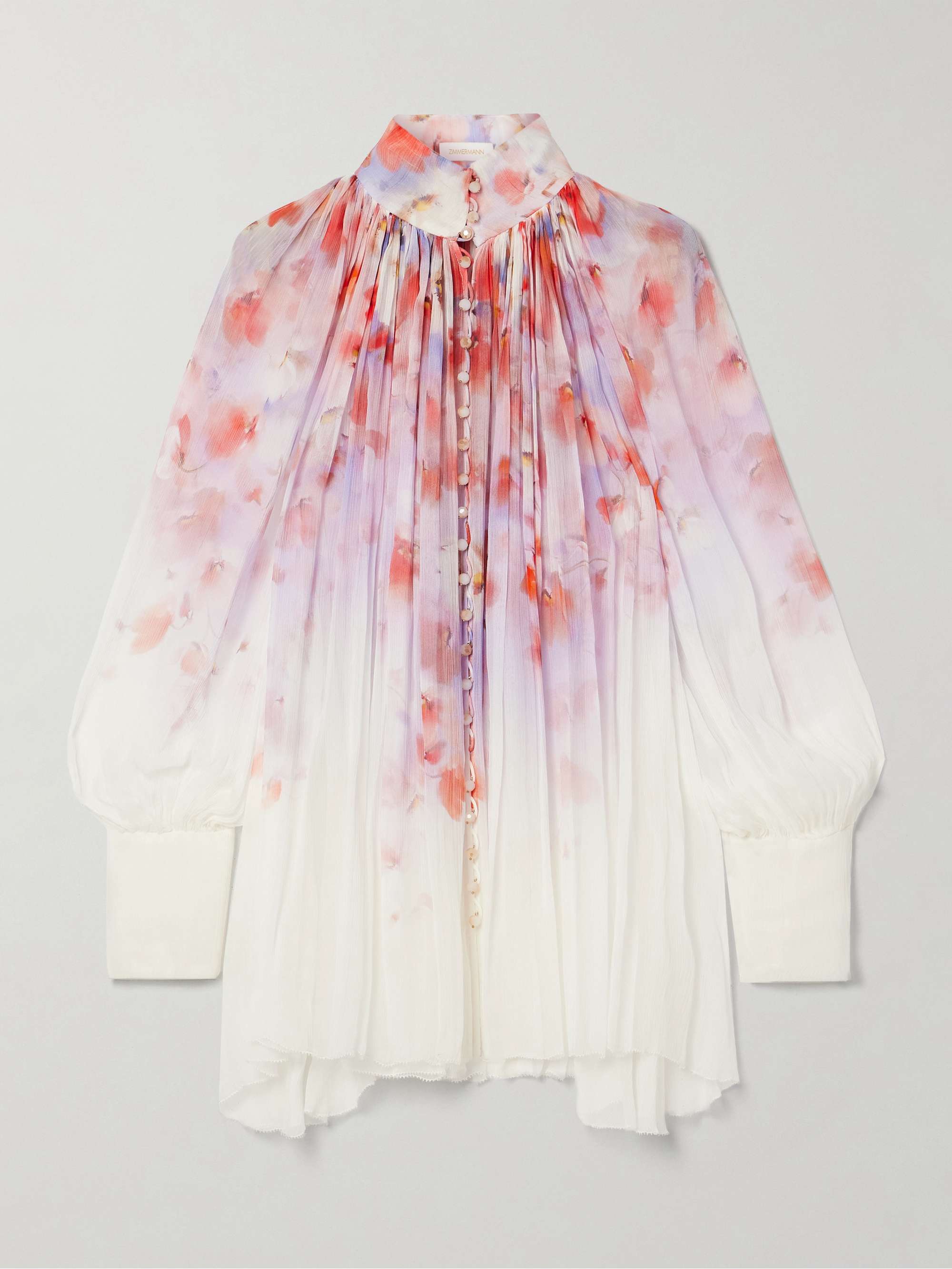 Crush pleated floral-print crepon blouse view