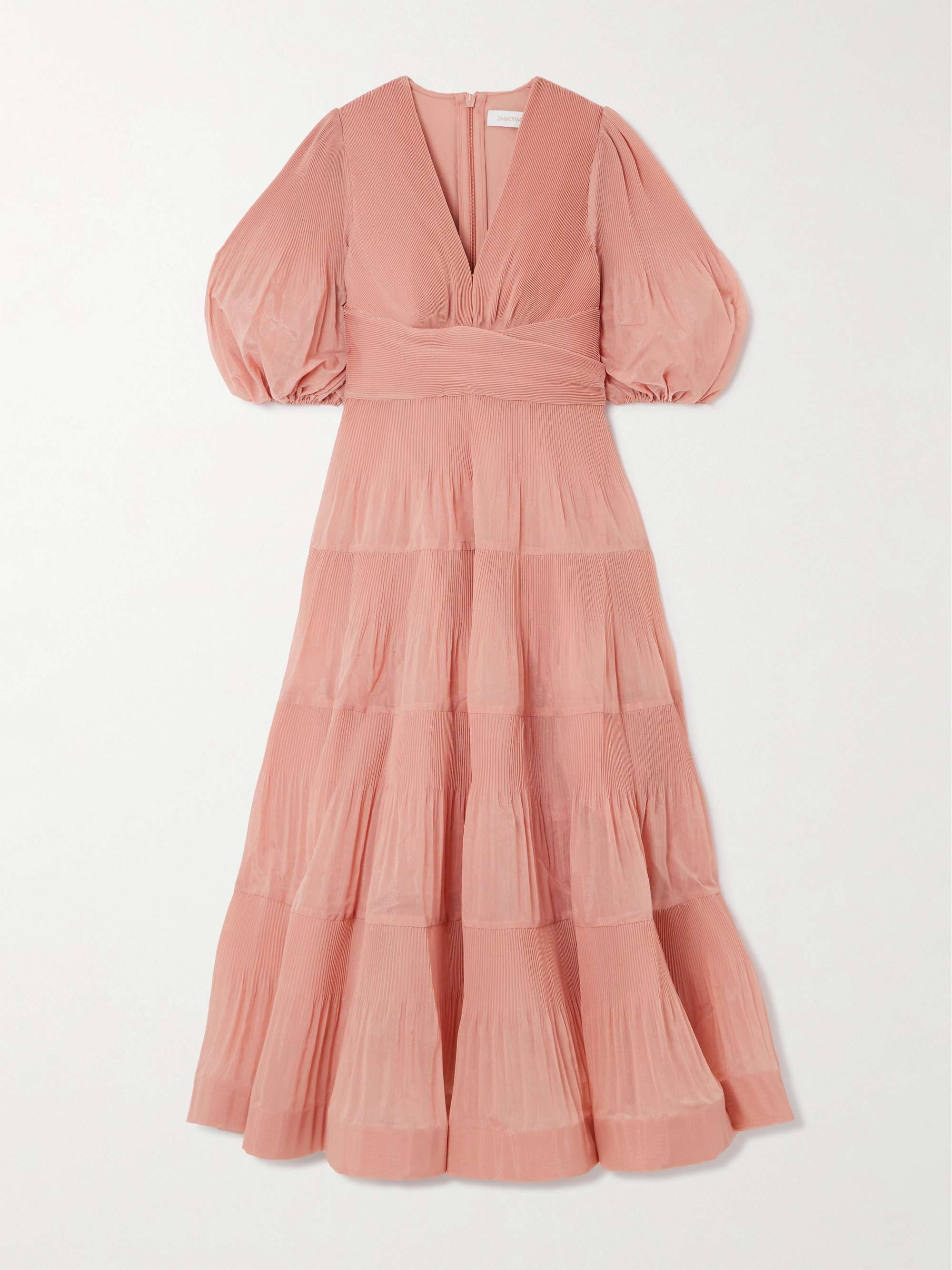 Tiered plissé-taffeta midi dress view